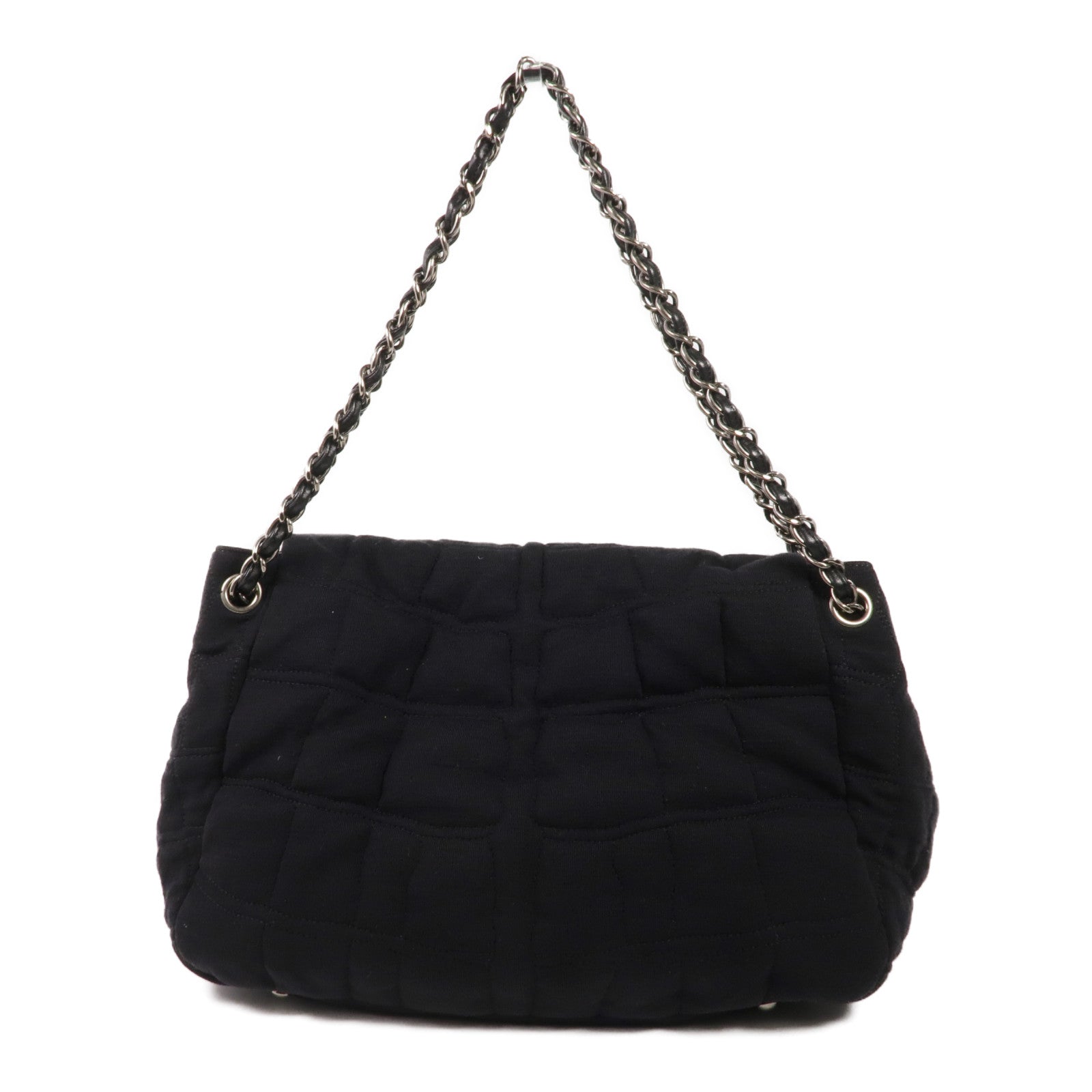 CHANEL 布料/皮革Chain Shoulder銀扣鏈帶肩背袋