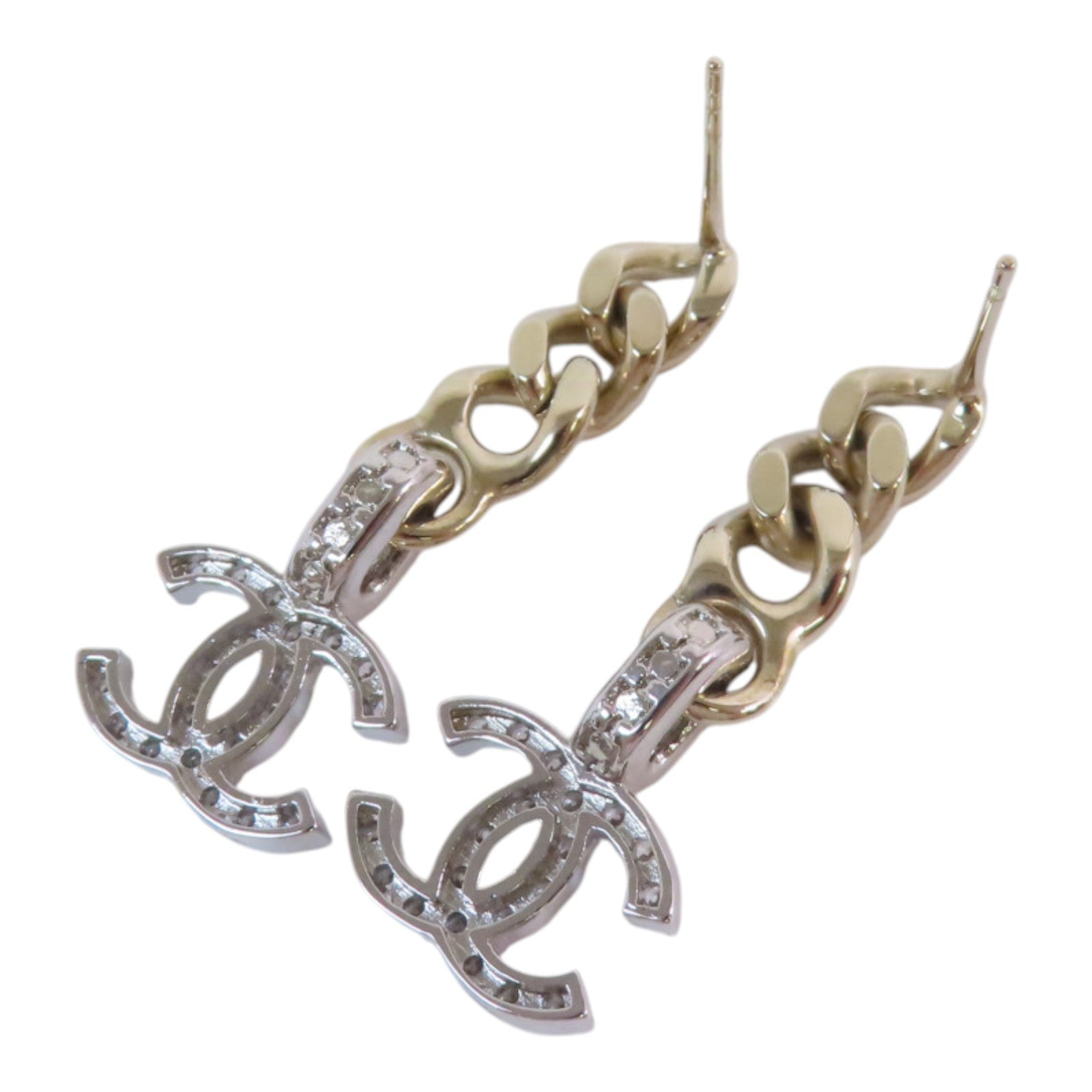 CHANEL 金屬/水鑽CC Chain Earrings金扣耳環
