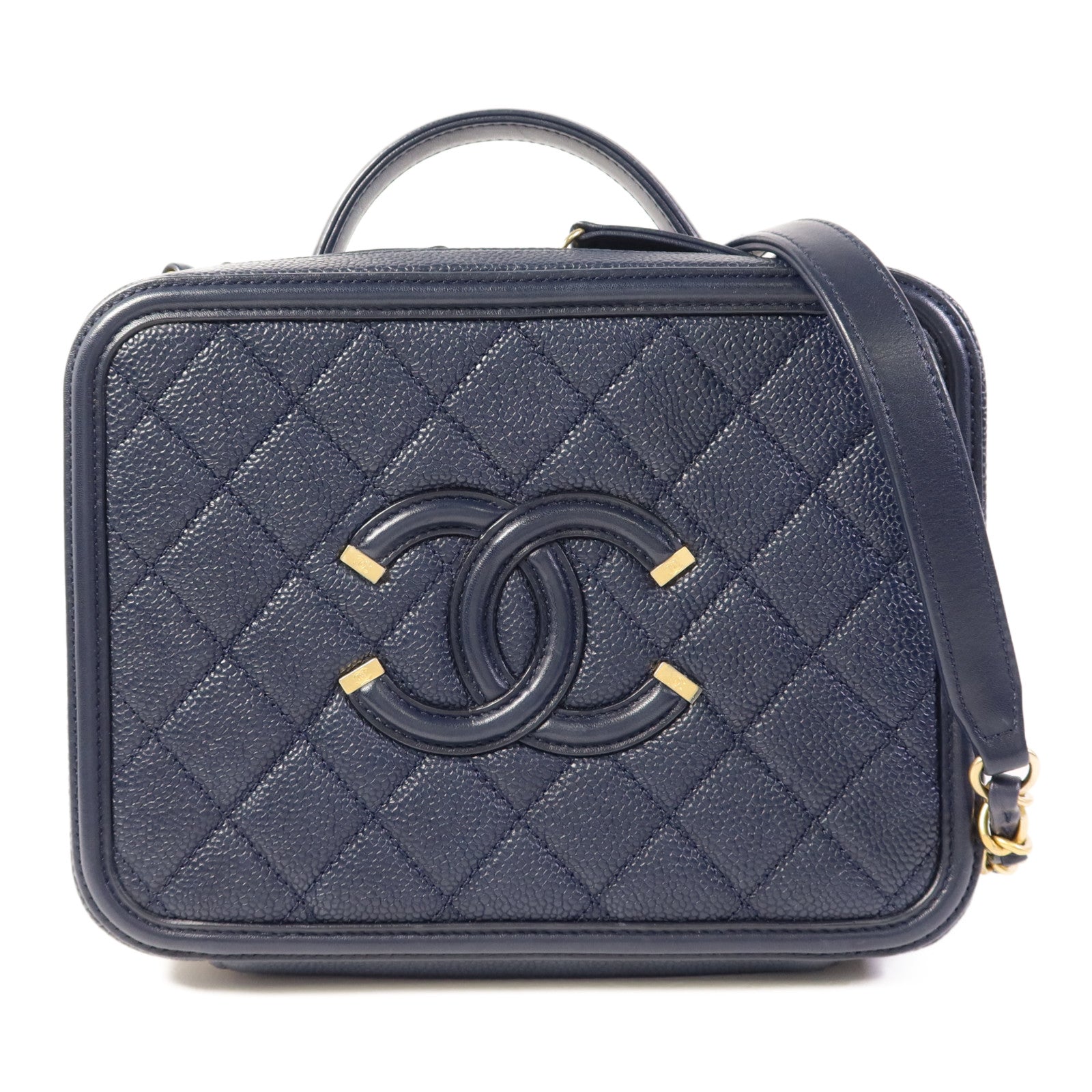 CHANEL 牛皮皮革Vanity Case金扣手挽肩背兩用袋