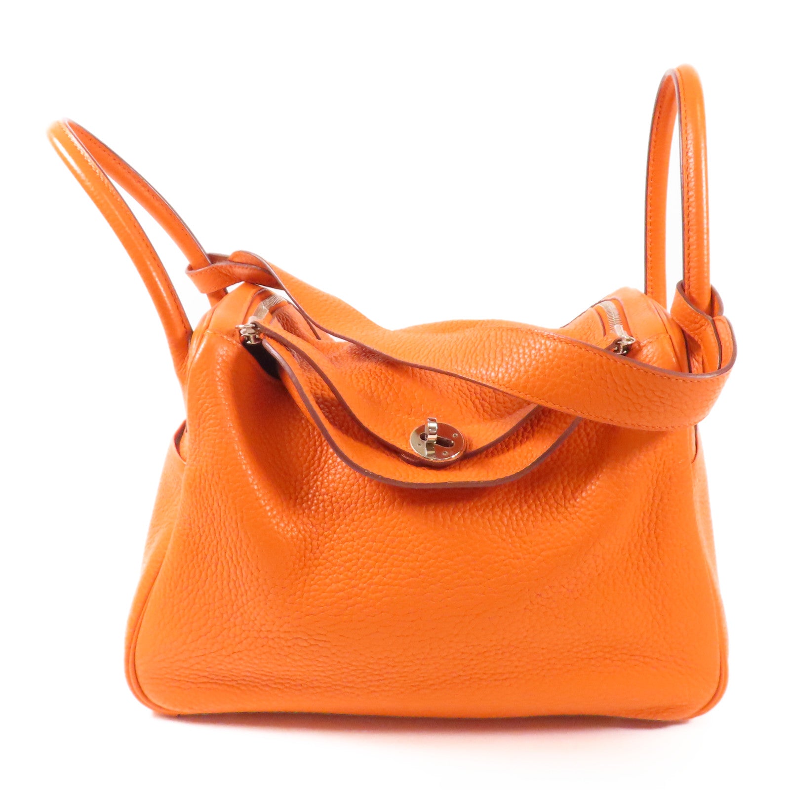 HERMES Clemence皮革Lindy 30銀扣手挽肩背兩用袋Orange