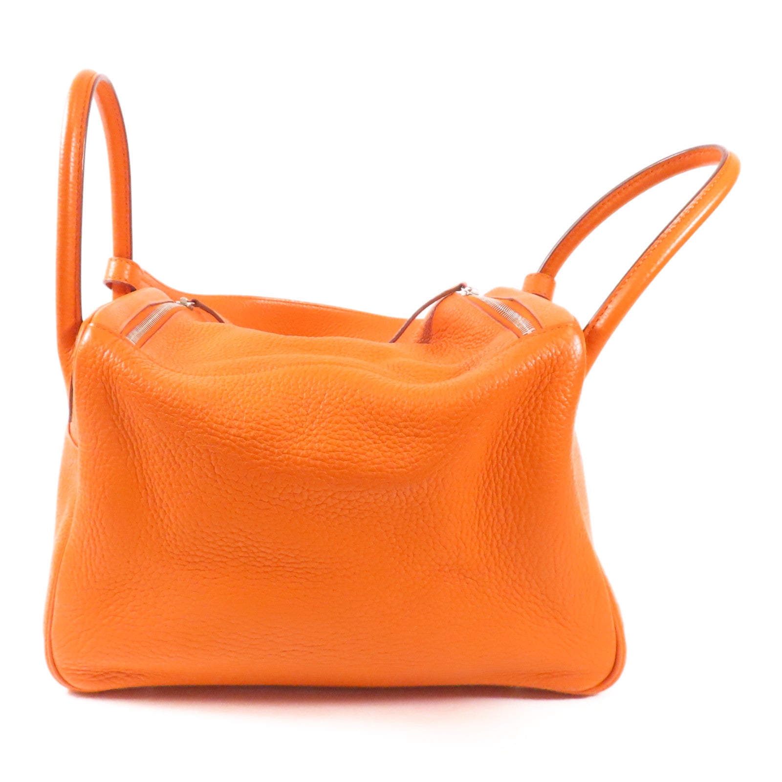 HERMES Clemence皮革Lindy 30銀扣手挽肩背兩用袋Orange