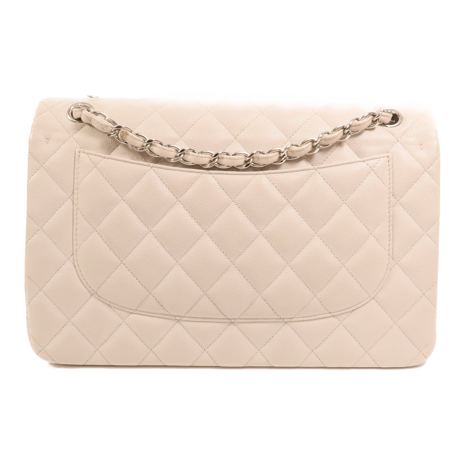 CHANEL 牛皮皮革Large Classic銀扣鏈帶肩背袋