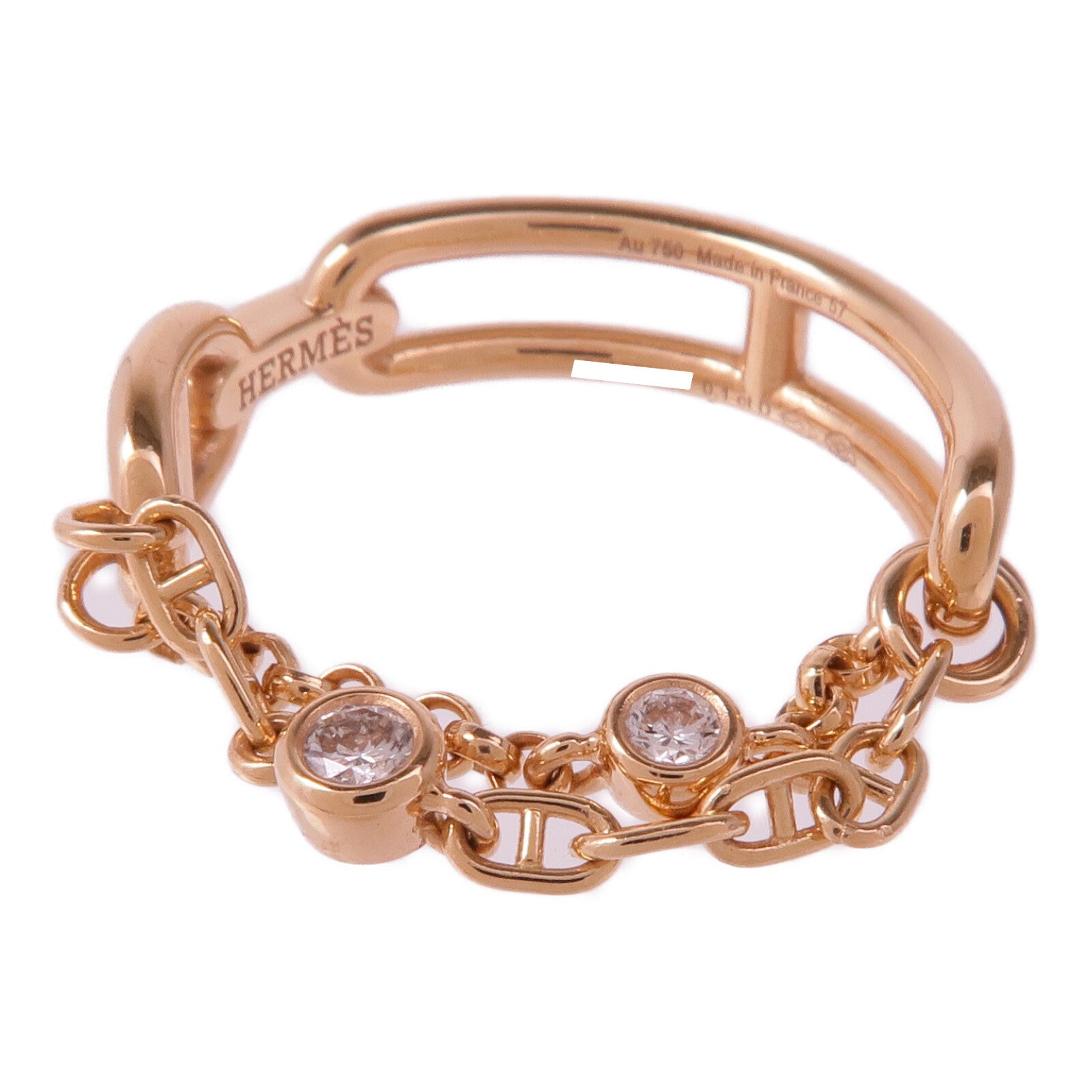 HERMES 18K玫瑰金Chaine d'ancre Chaos Ring鑽石戒指Hermes#57/US#7.5