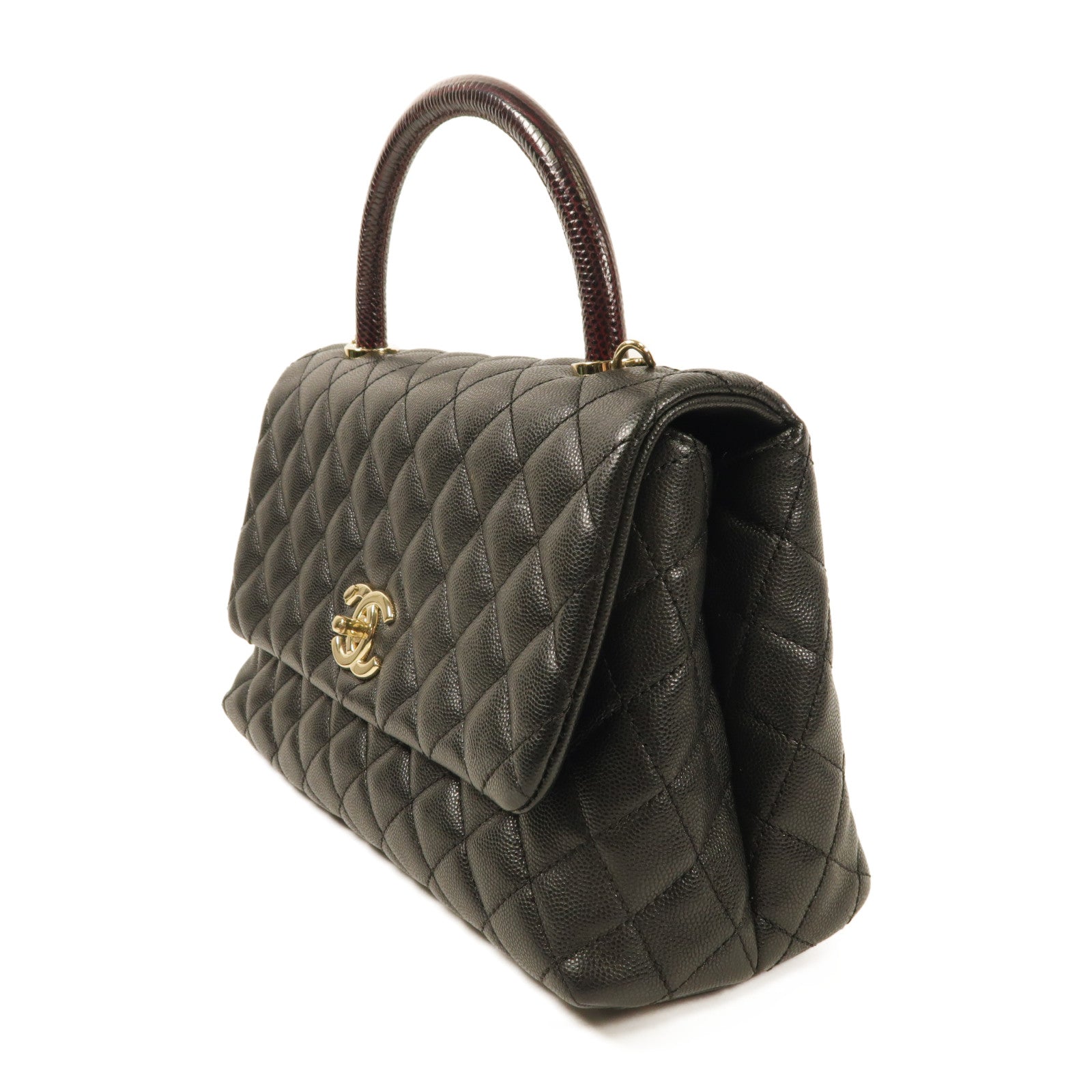 CHANEL 牛皮皮革Coco Handle Medium金扣鏈帶手挽肩背兩用袋