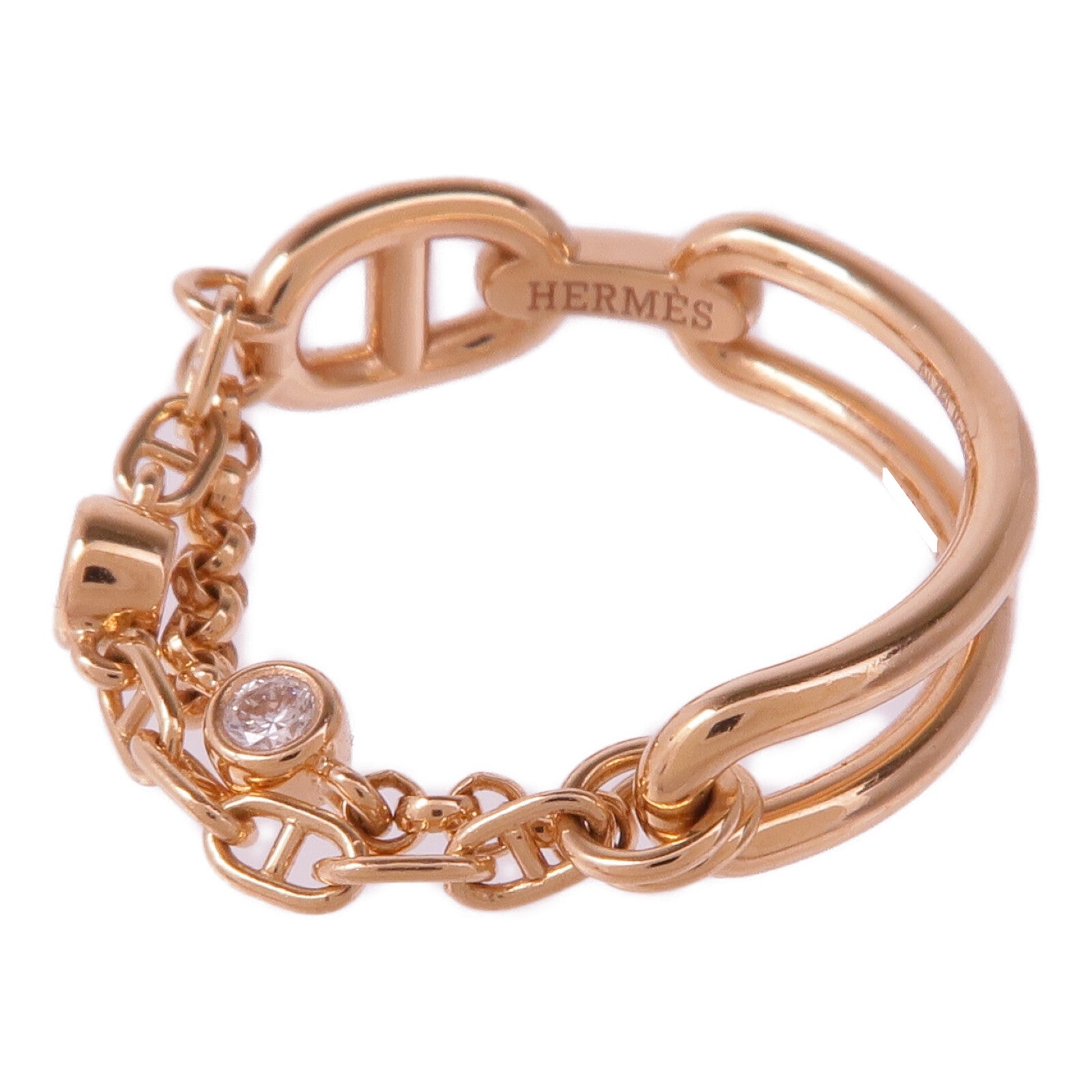 HERMES 18K玫瑰金Chaine d'ancre Chaos Ring鑽石戒指Hermes#57/US#7.5