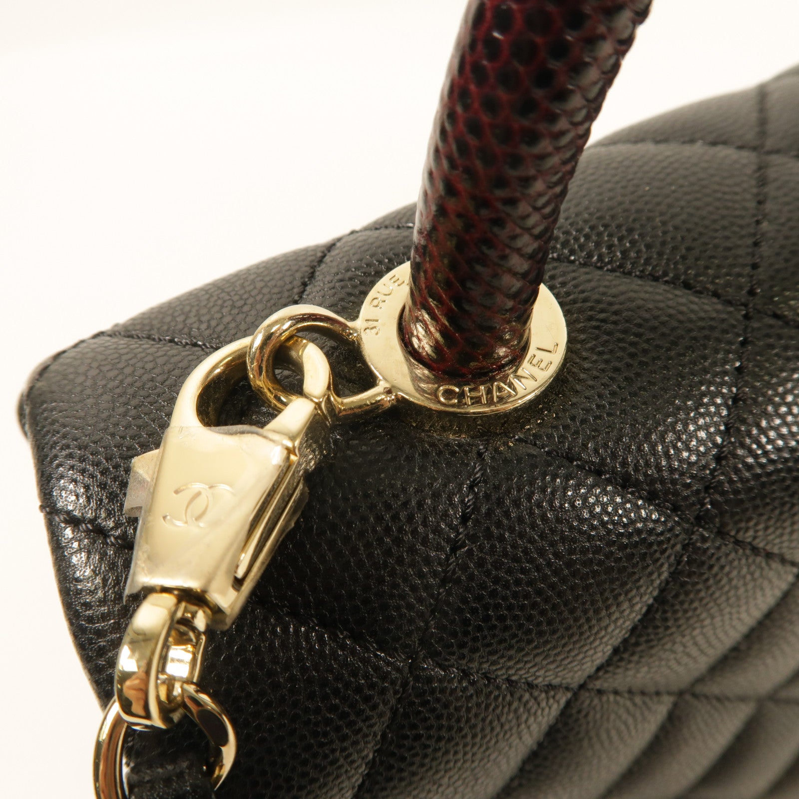 CHANEL 牛皮皮革Coco Handle Medium金扣鏈帶手挽肩背兩用袋