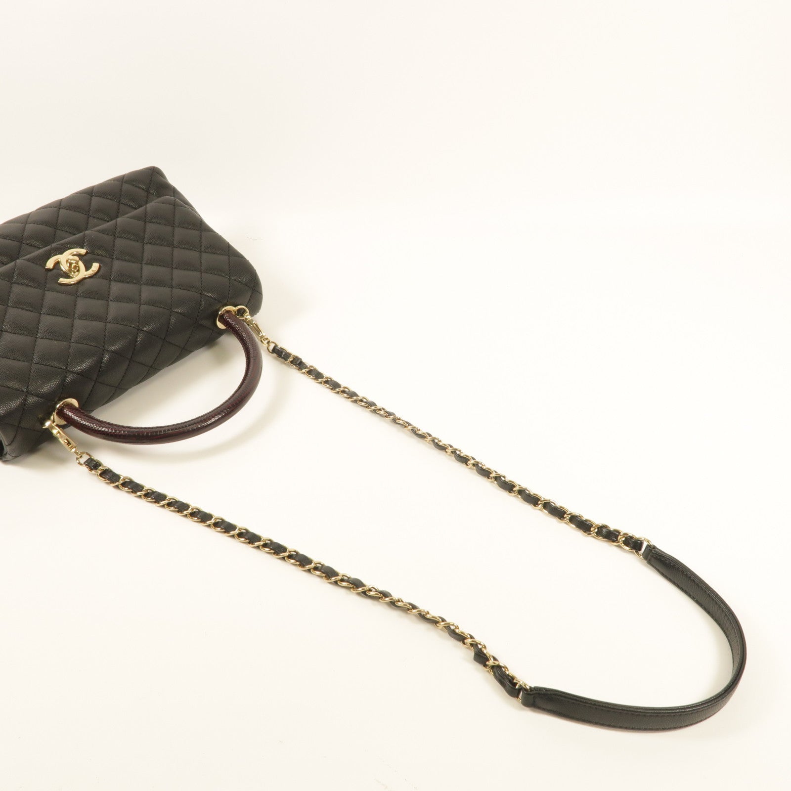 CHANEL 牛皮皮革Coco Handle Medium金扣鏈帶手挽肩背兩用袋