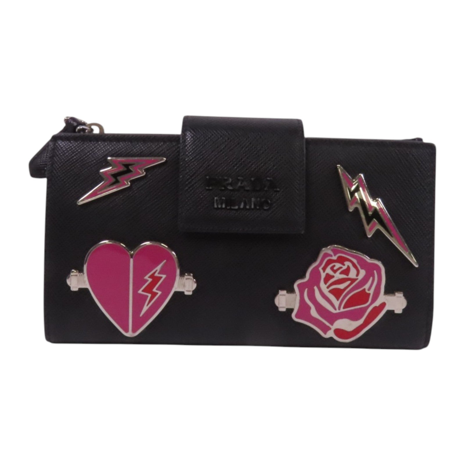 PRADA Saffiano皮革Middle Wallet銀扣錢包