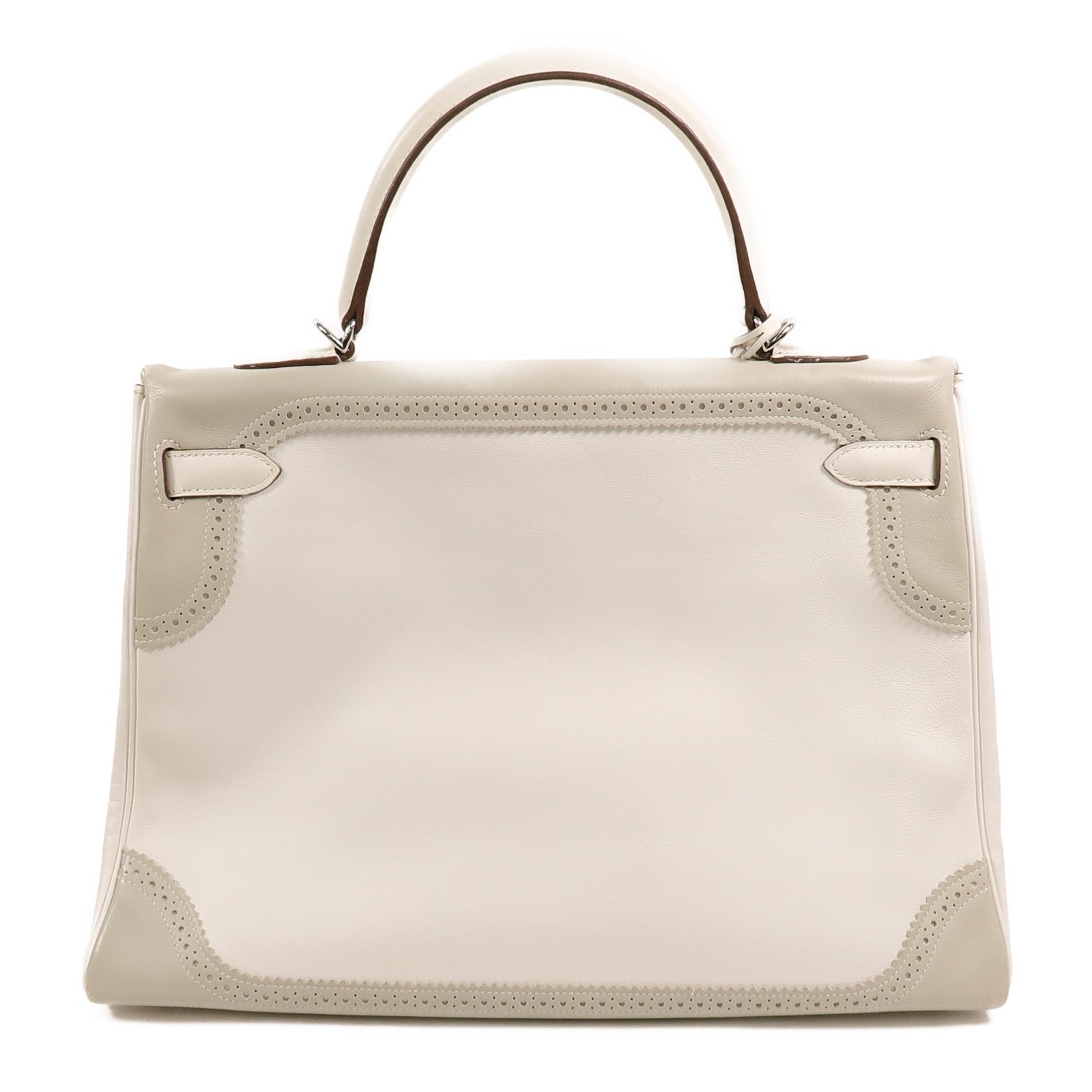 HERMES Swift皮革Ghillies Kelly 35手挽肩背兩用袋Blanc/Gris Perle