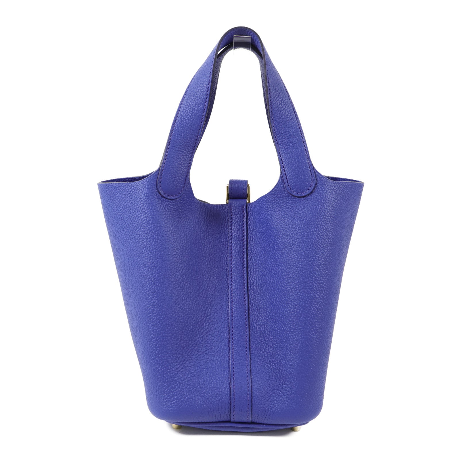 HERMES Clemence皮革Picotin PM金扣手挽袋Bleu Electrique