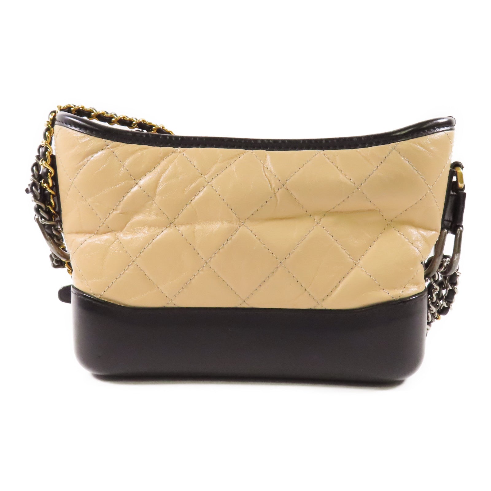 CHANEL CC Gabrielle Small Chain Shoulder Bag Calfskin Leather Beige/Black