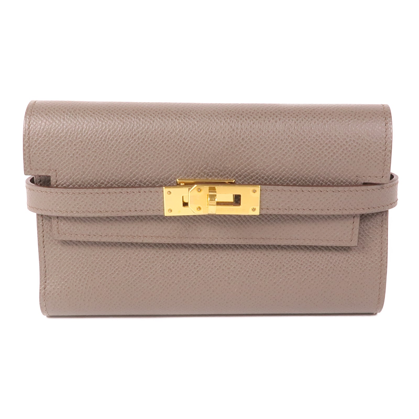 HERMES Epsom皮革Kelly Wallet金扣長錢包Etain
