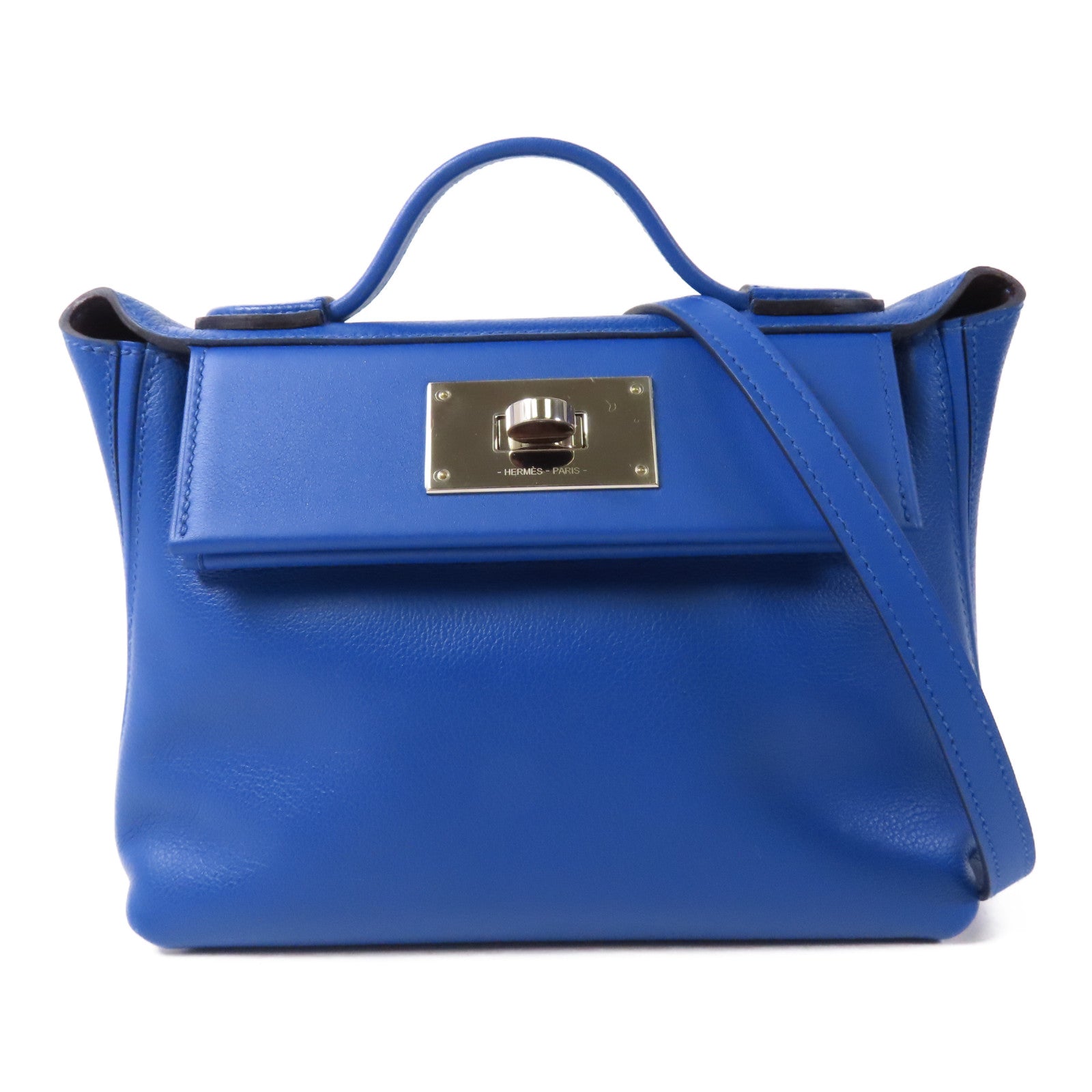HERMES Evercolor皮革24/24 Mini銀扣肩背袋Bleu France