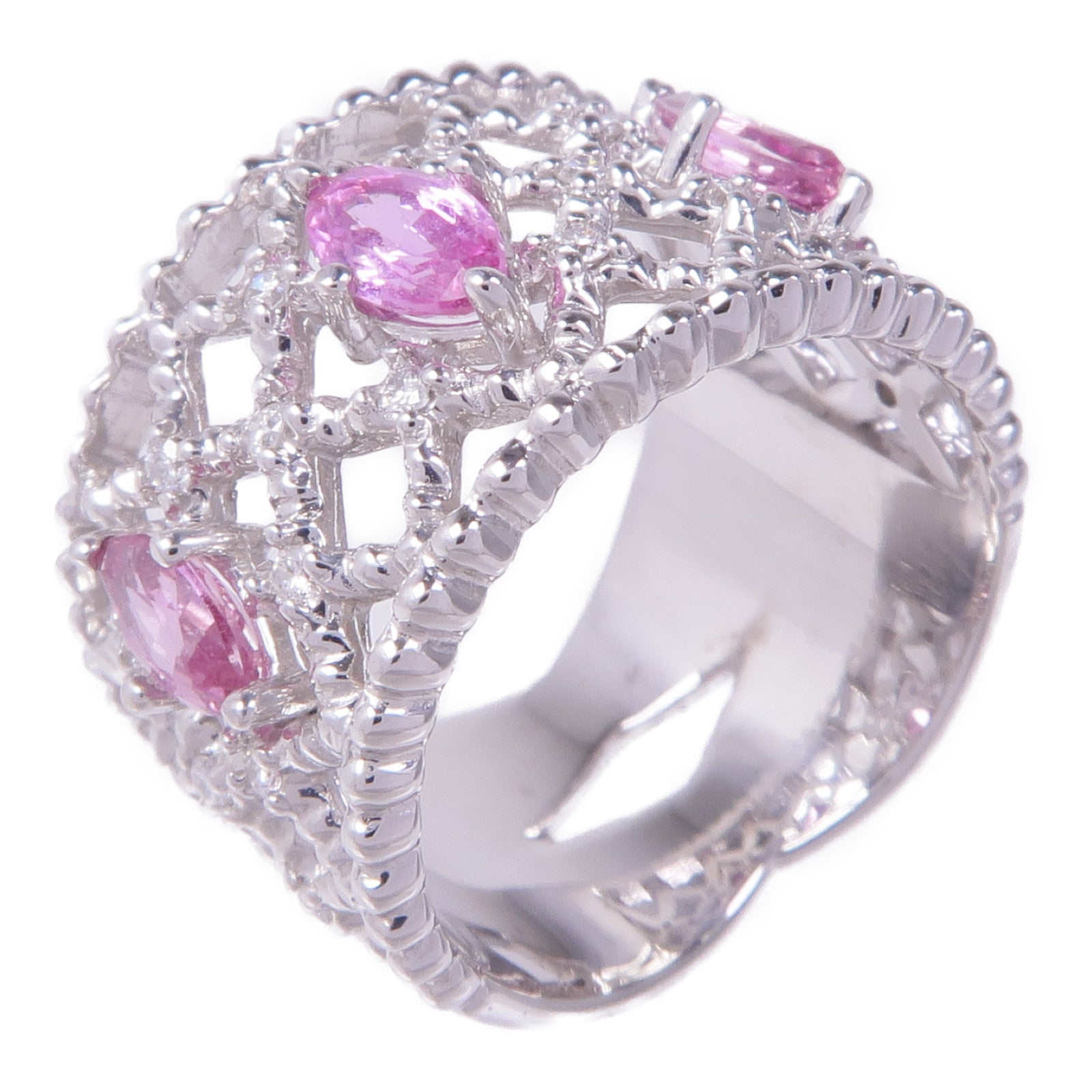 JEWELRY 18K白金Pink Sapphire Diamond Ring粉紅藍寶石/鑽石US#4.5