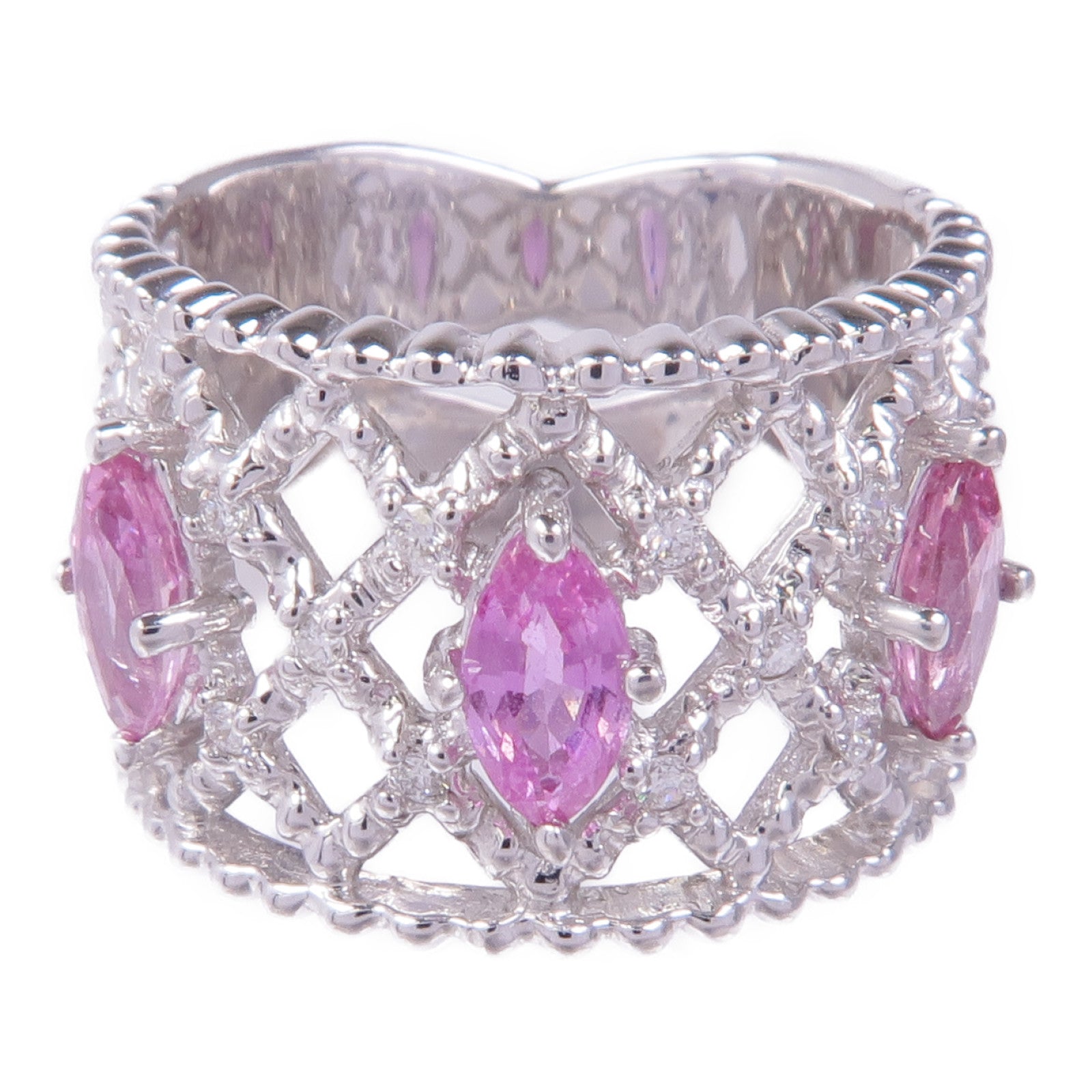 JEWELRY 18K白金Pink Sapphire Diamond Ring粉紅藍寶石/鑽石US#4.5