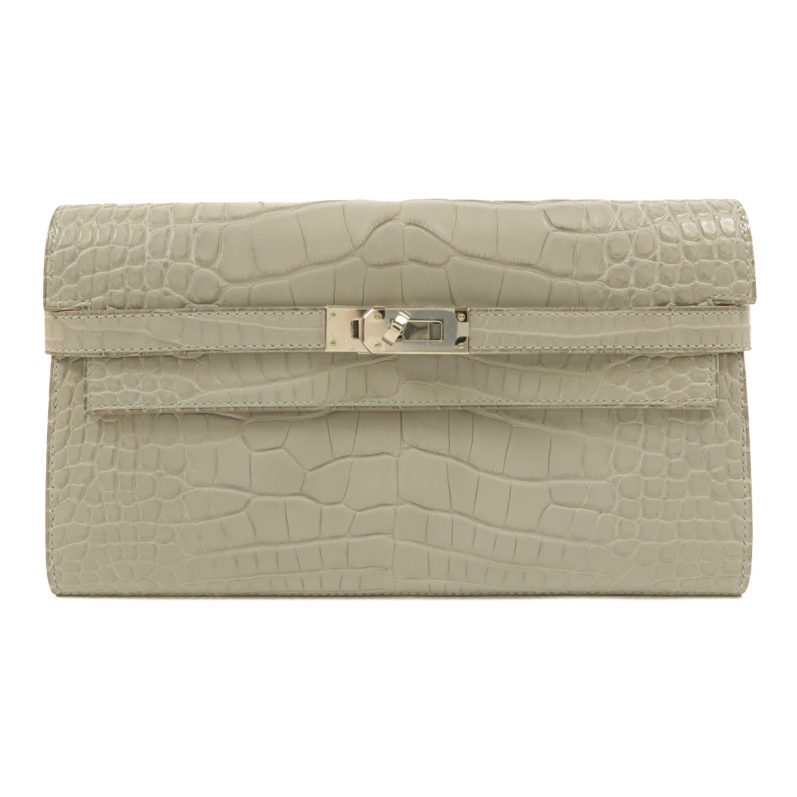 HERMES Alligator Matte皮革Kelly Wallet長錢包Gris Perle