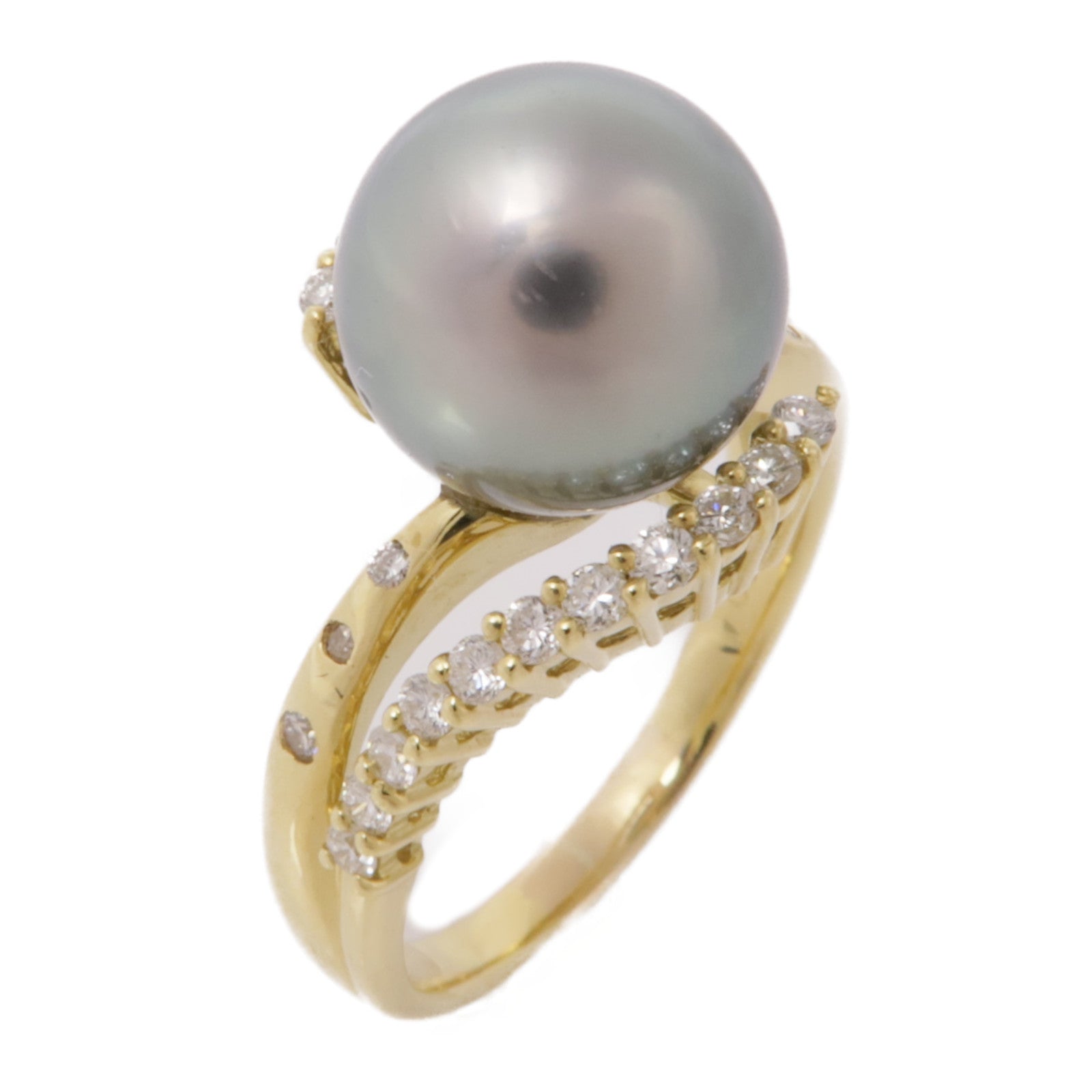 JEWELRY【激減優惠】 18K黃金Tahitian Pearl Diamond Ring大溪地珍珠/鑽石戒指US#9