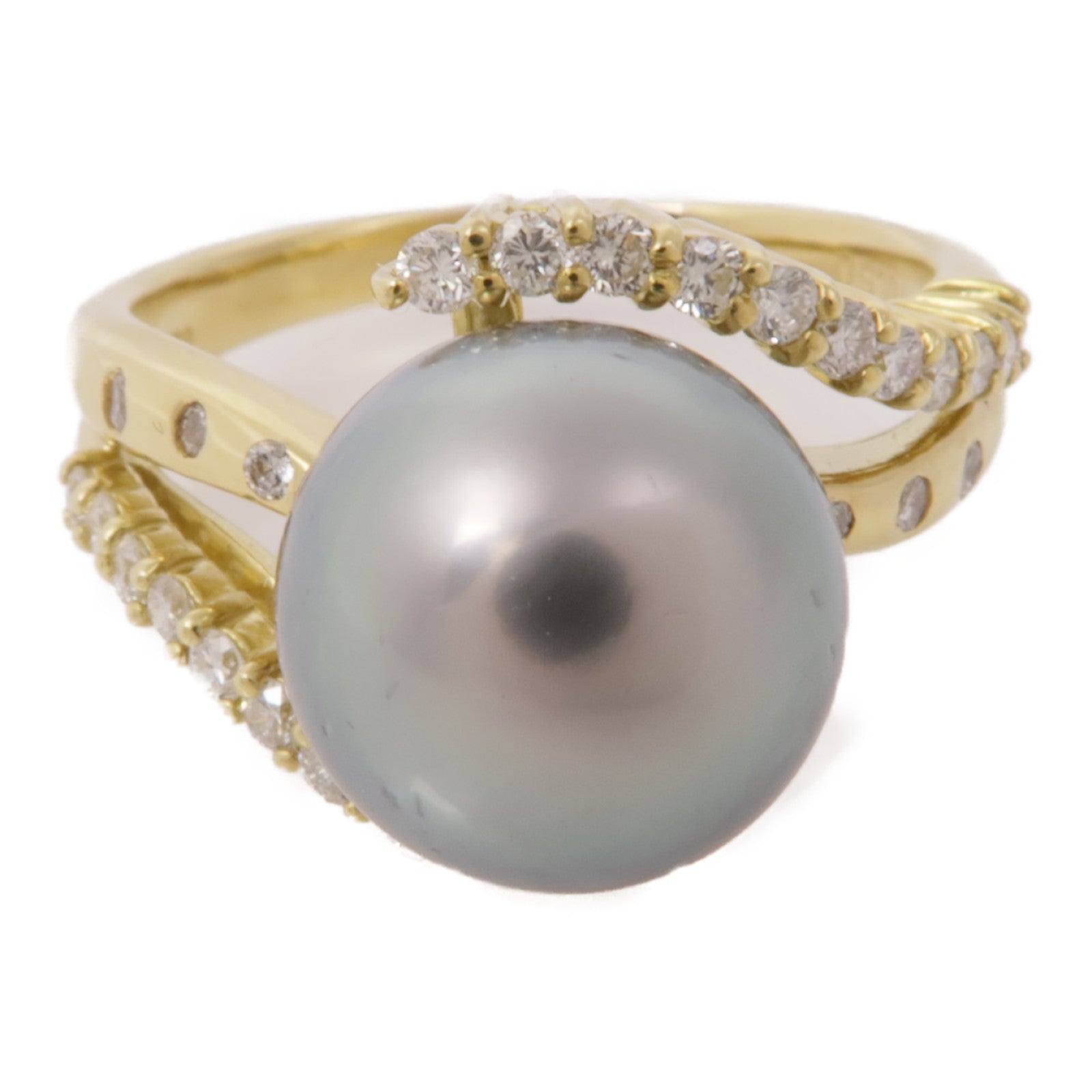 JEWELRY【激減優惠】 18K黃金Tahitian Pearl Diamond Ring大溪地珍珠/鑽石戒指US#9