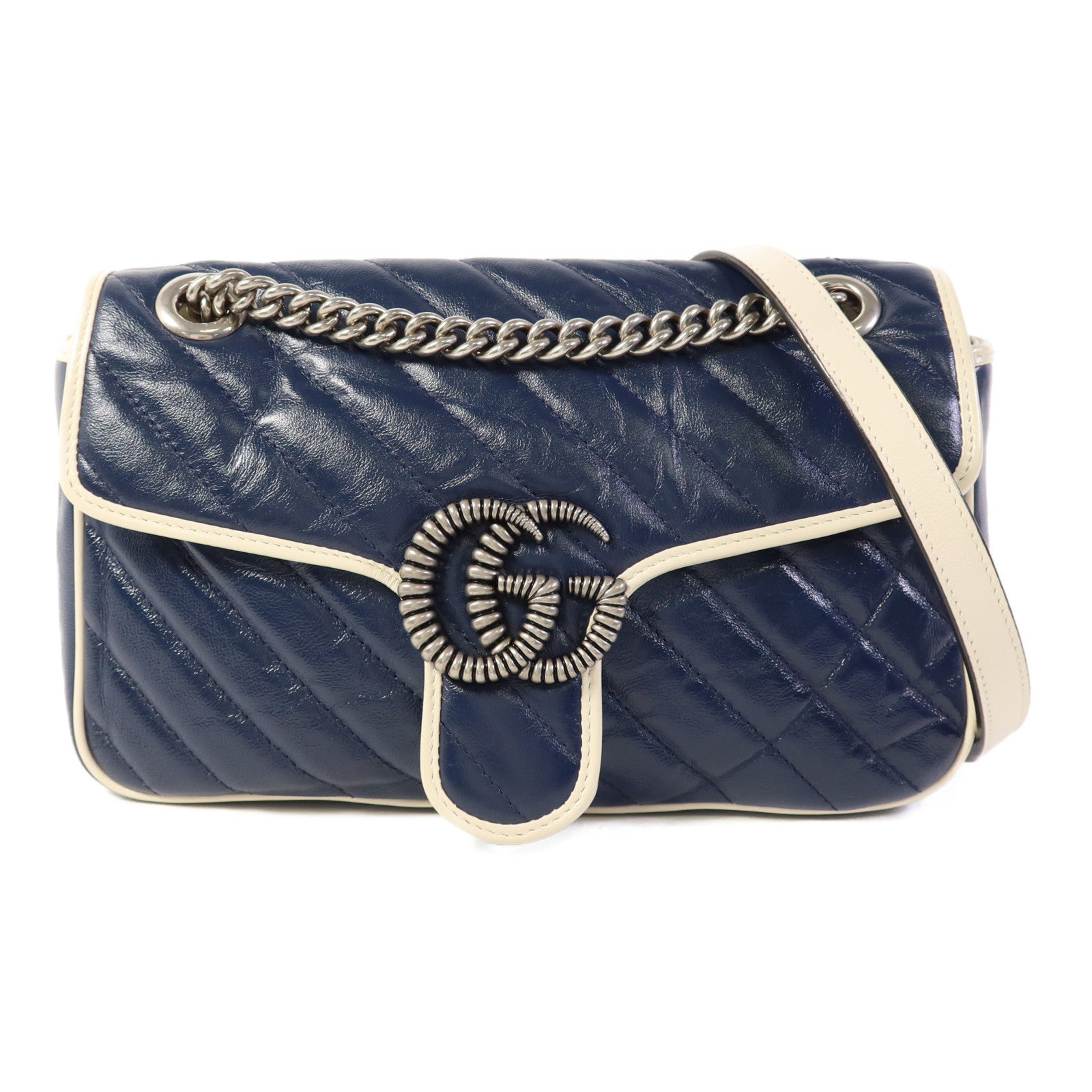 GUCCI 牛皮皮革GG Marmont Shoulder Bag銀扣鏈帶肩背袋