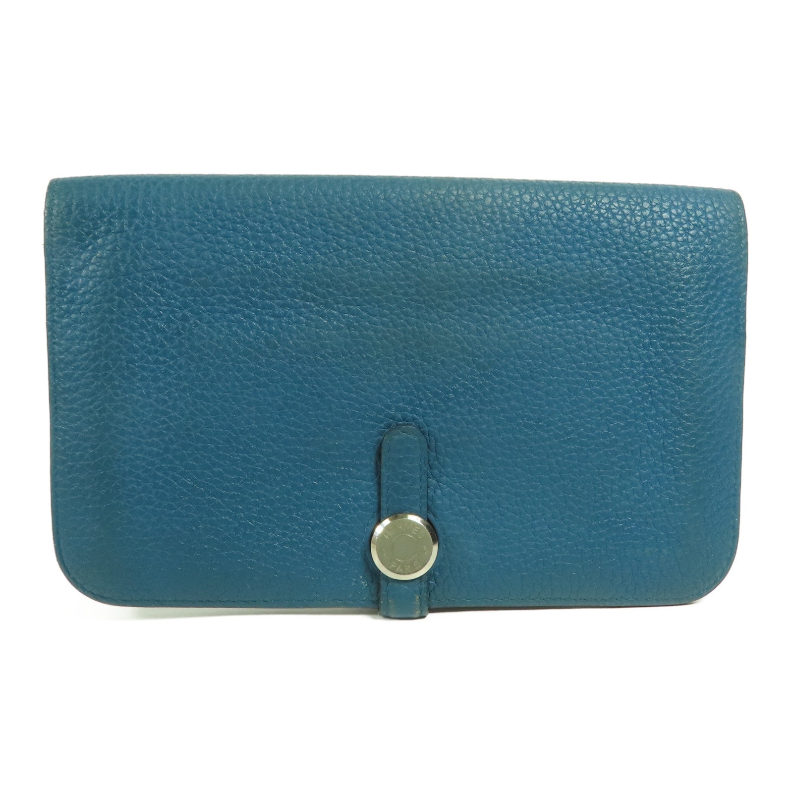HERMES Togo皮革Dogon Wallet銀扣長錢包Bleu Izmir