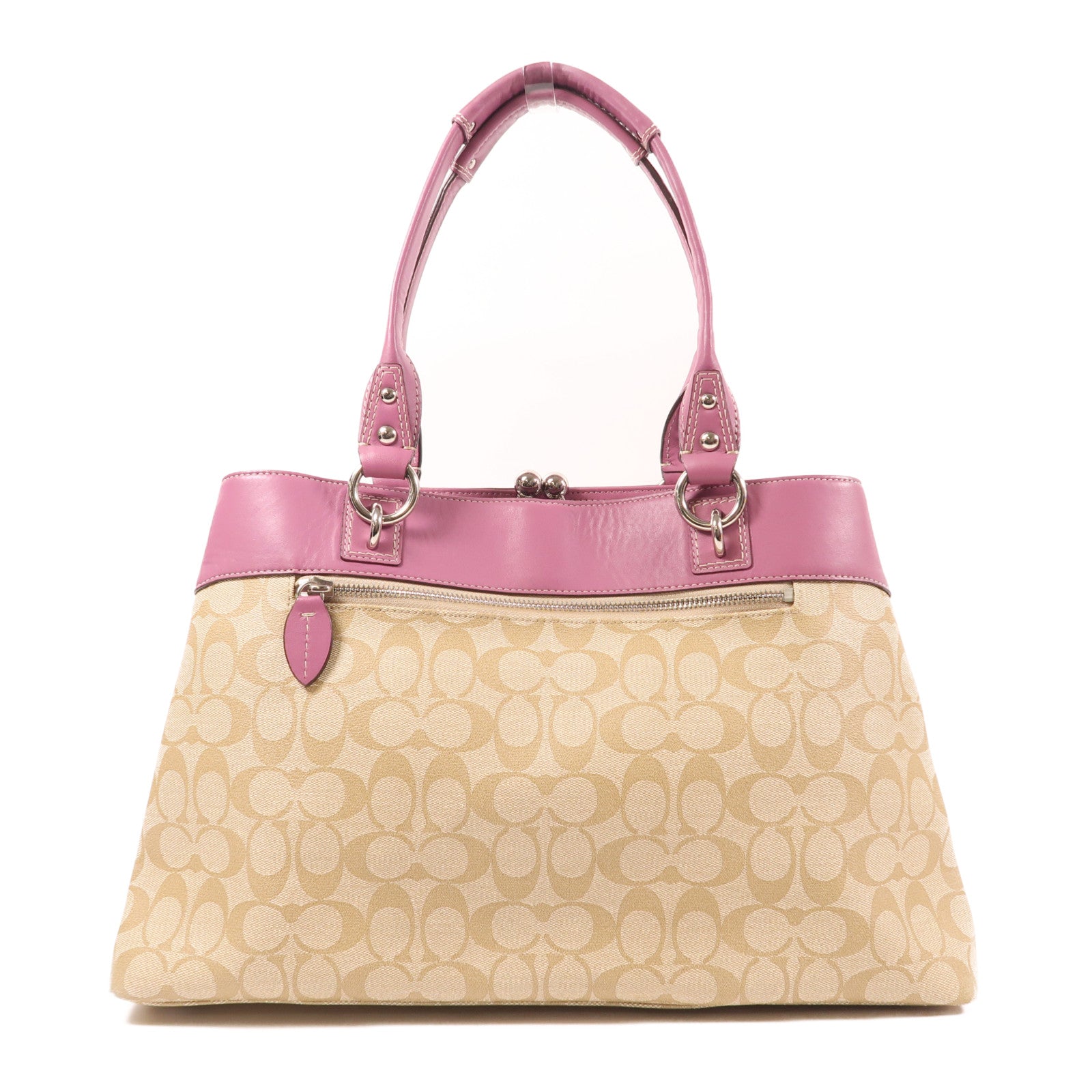 COACH 塗層帆布Shoulder Bag銀扣肩背袋