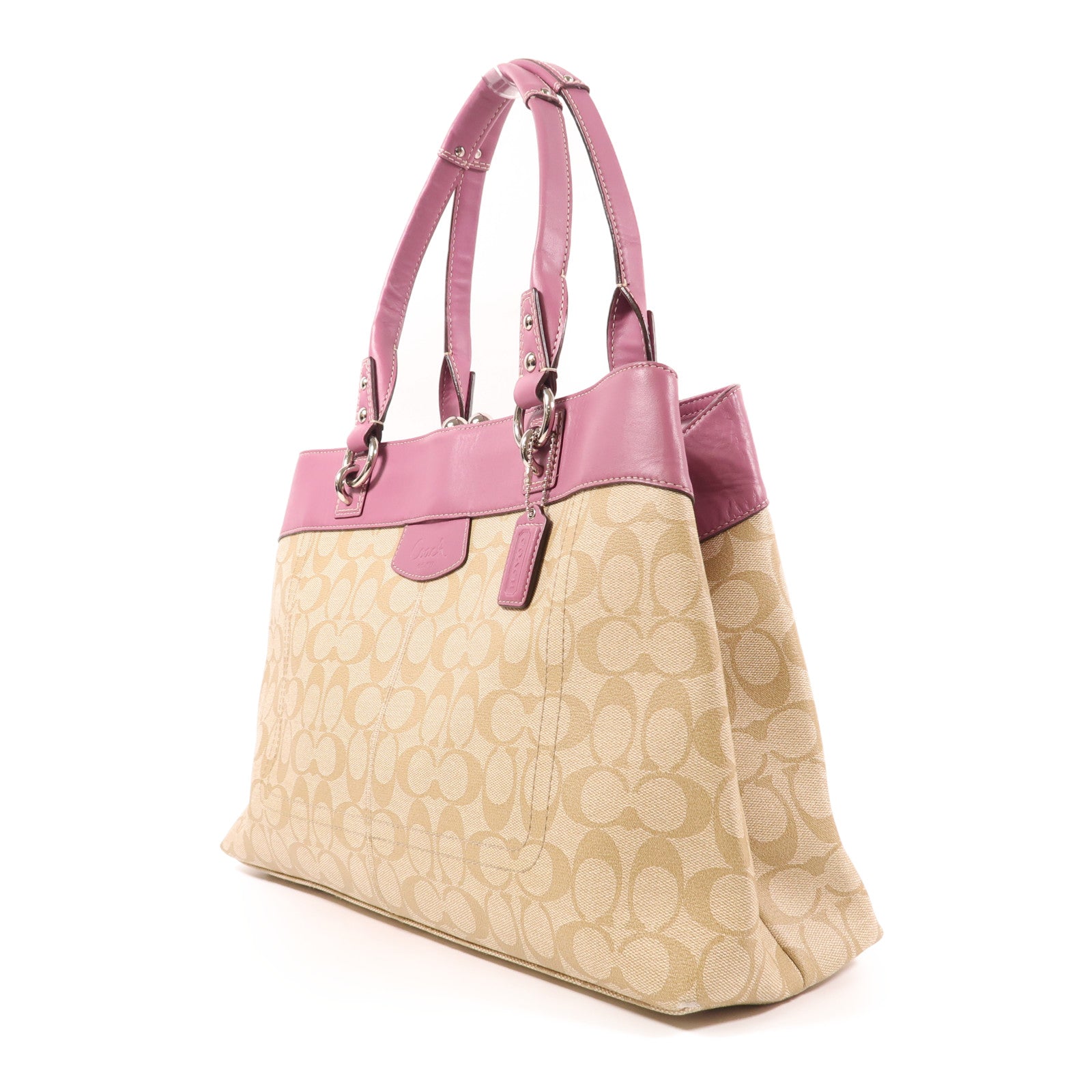 COACH 塗層帆布Shoulder Bag銀扣肩背袋