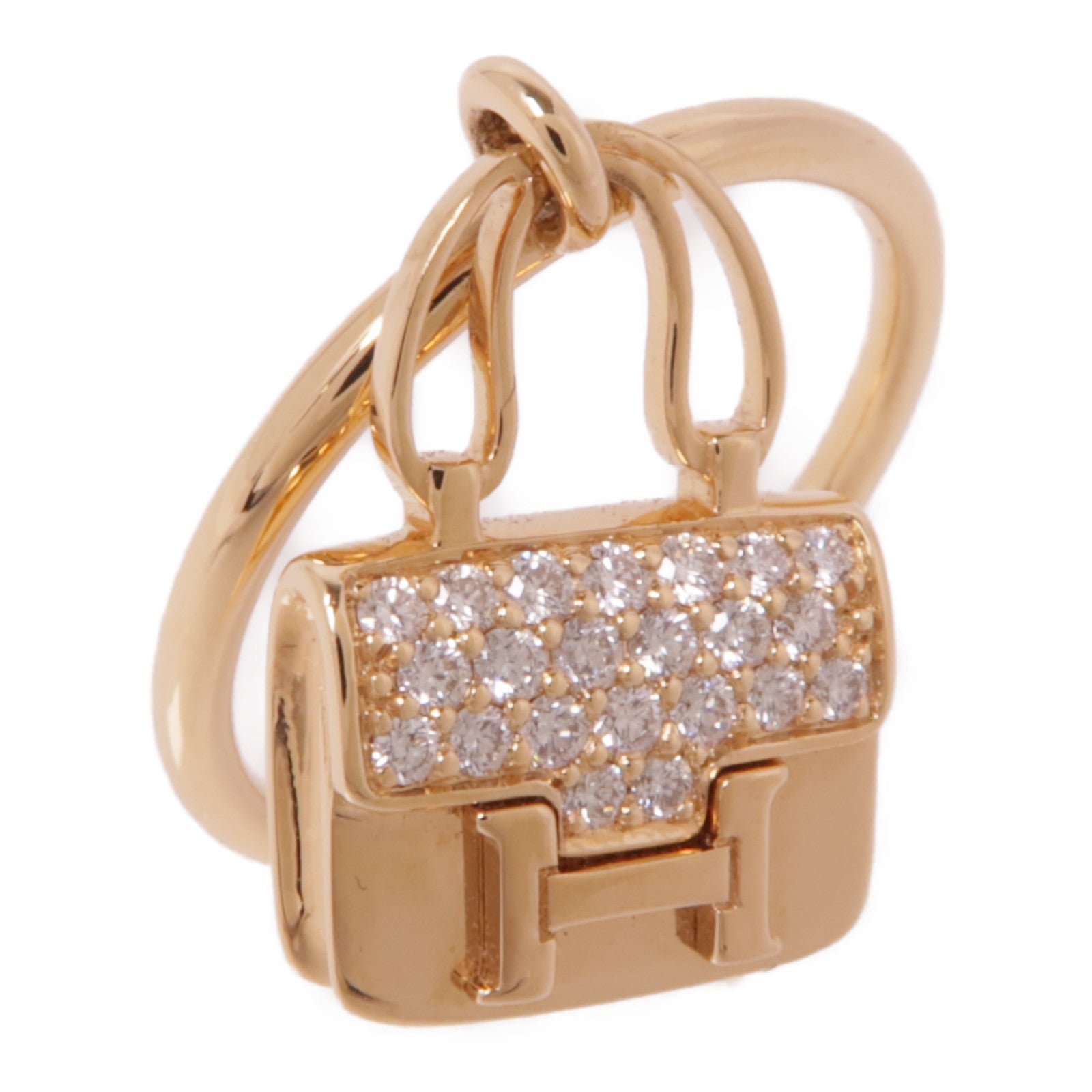 HERMES 18K玫瑰金Amulettes Constance Ring鑽石戒指Hermes#51/US#5.5