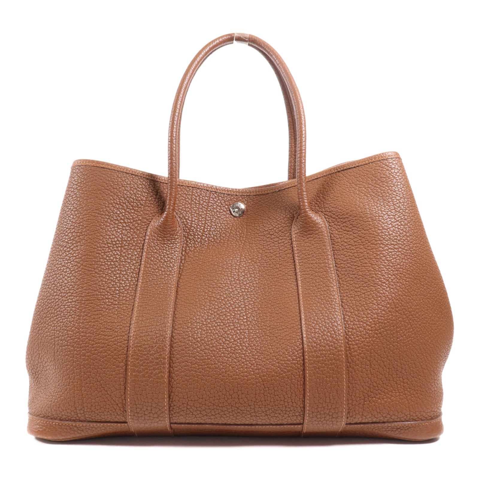 HERMES Negonda皮革Garden Party PM銀扣手挽袋Marron Fonce