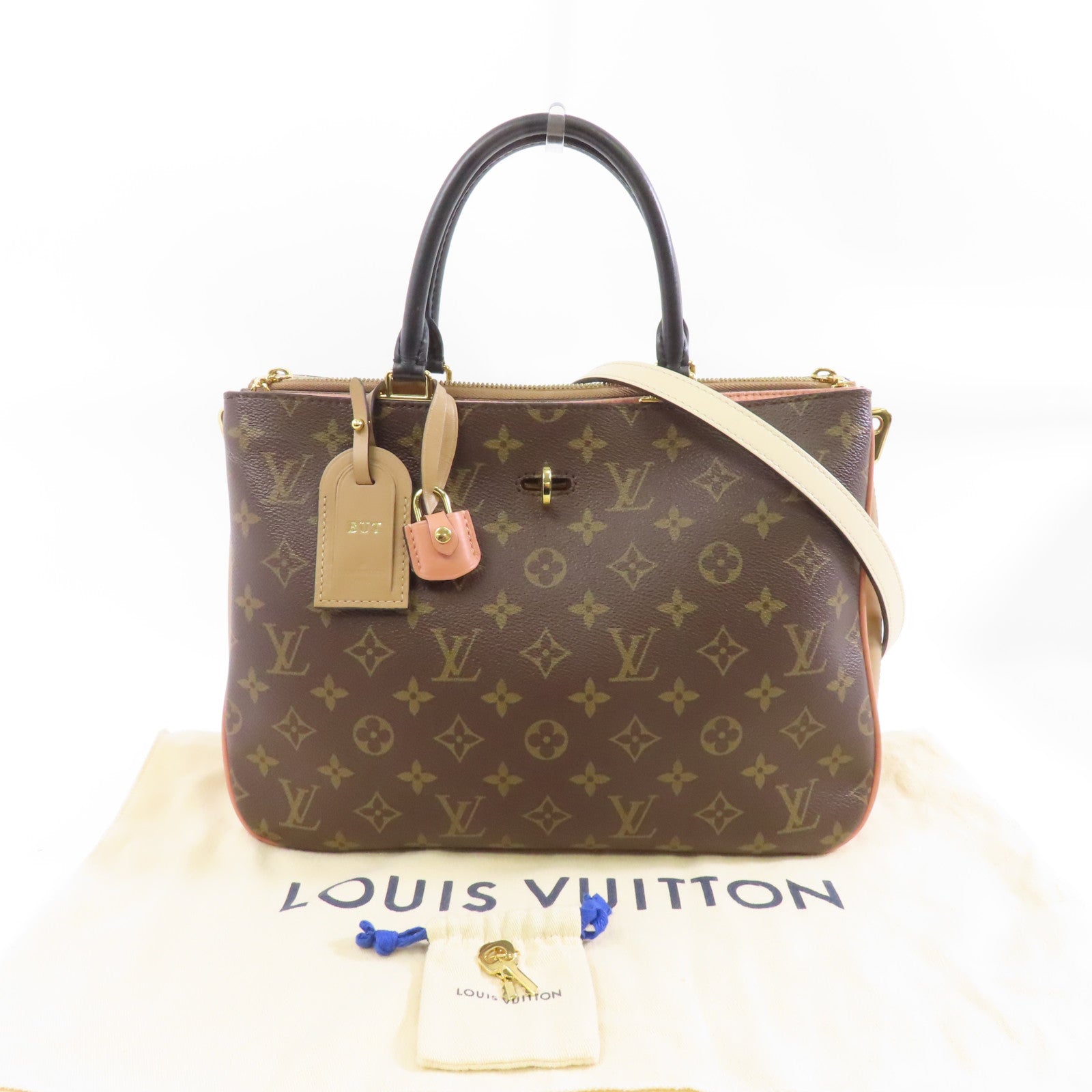 LOUIS VUITTON 【激減優惠】Monogram Millefeuille金扣手挽肩背兩用袋棕色米色