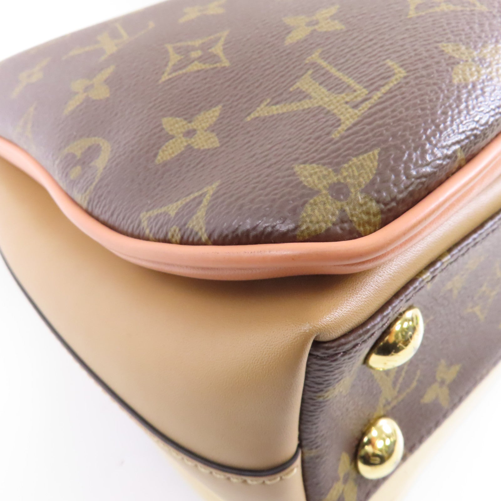 LOUIS VUITTON 【激減優惠】Monogram Millefeuille金扣手挽肩背兩用袋棕色米色