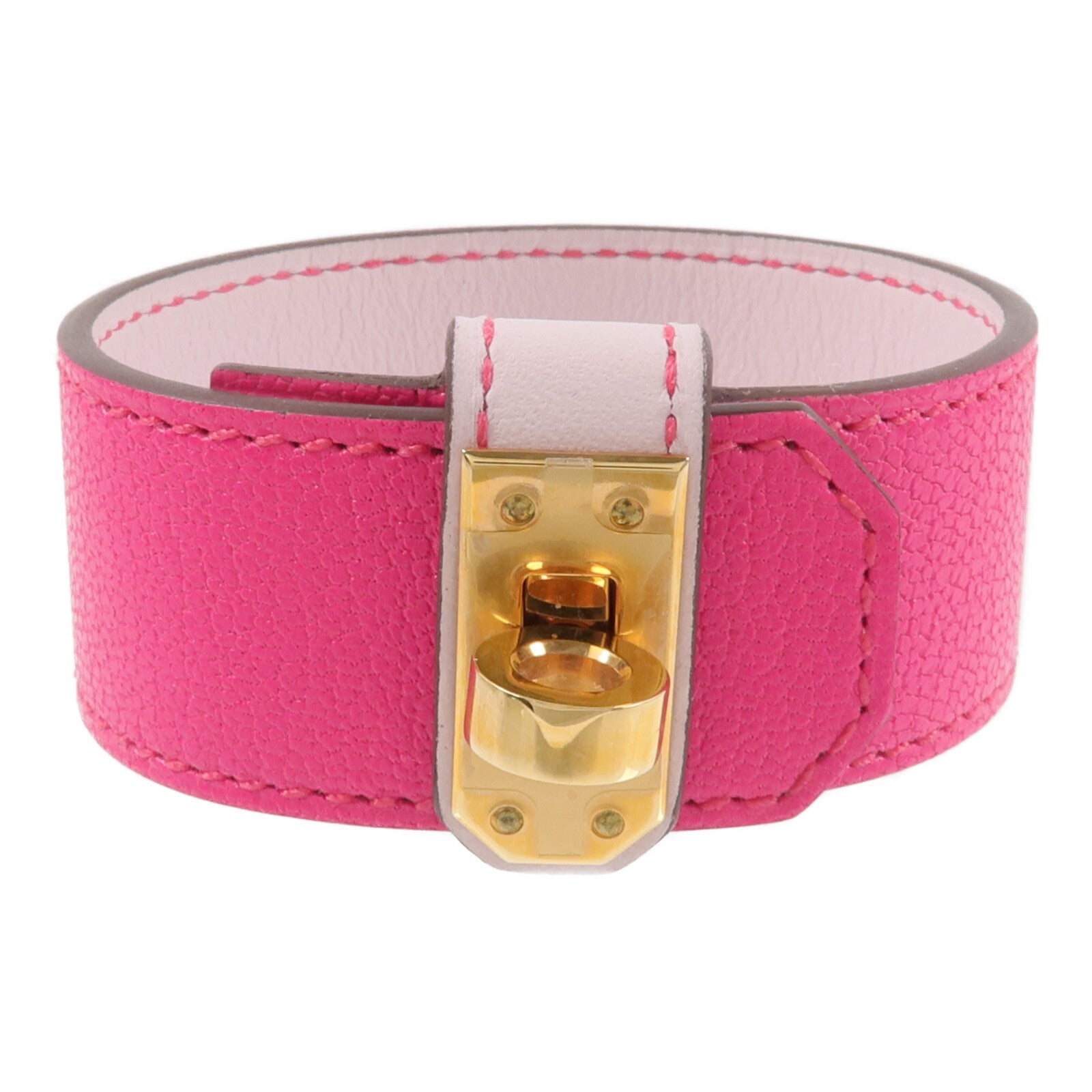 HERMES 【激減優惠】Chamkila/Swift皮革Bracelet Cuir Kelly Twist PM手帶Rose Pop/Mauve Pale