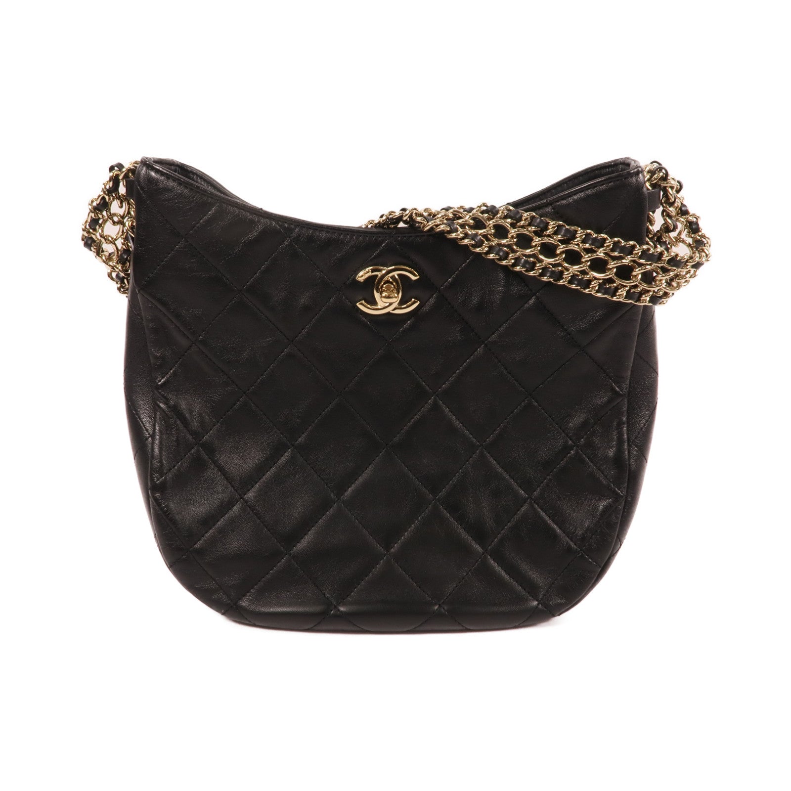 CHANEL 羊皮皮革Hobo Bag金扣鏈帶肩背袋
