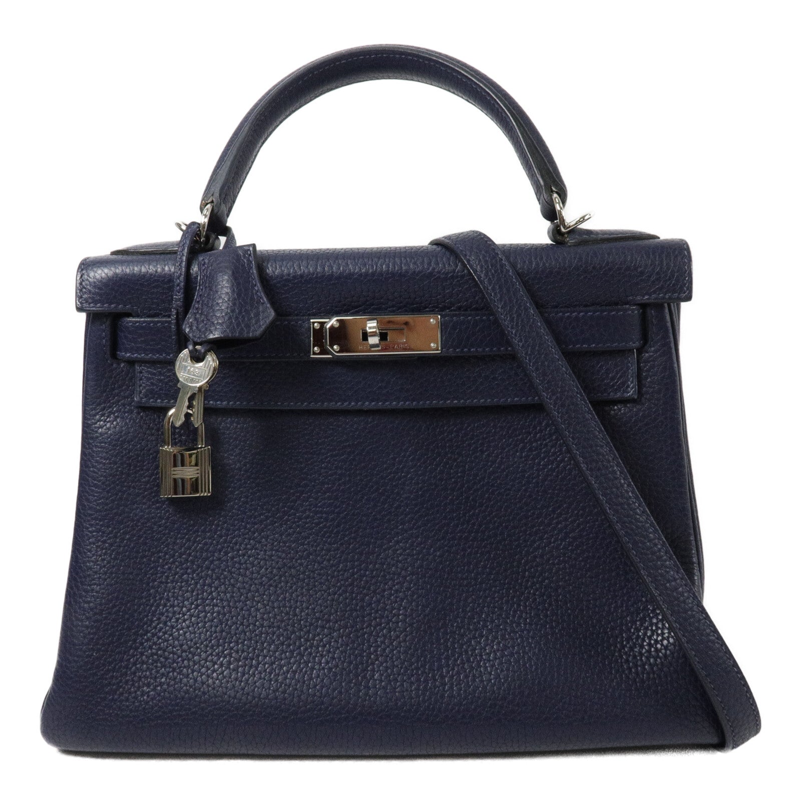 HERMES Clemence皮革Kelly 28手挽肩背兩用袋Blue Nuit
