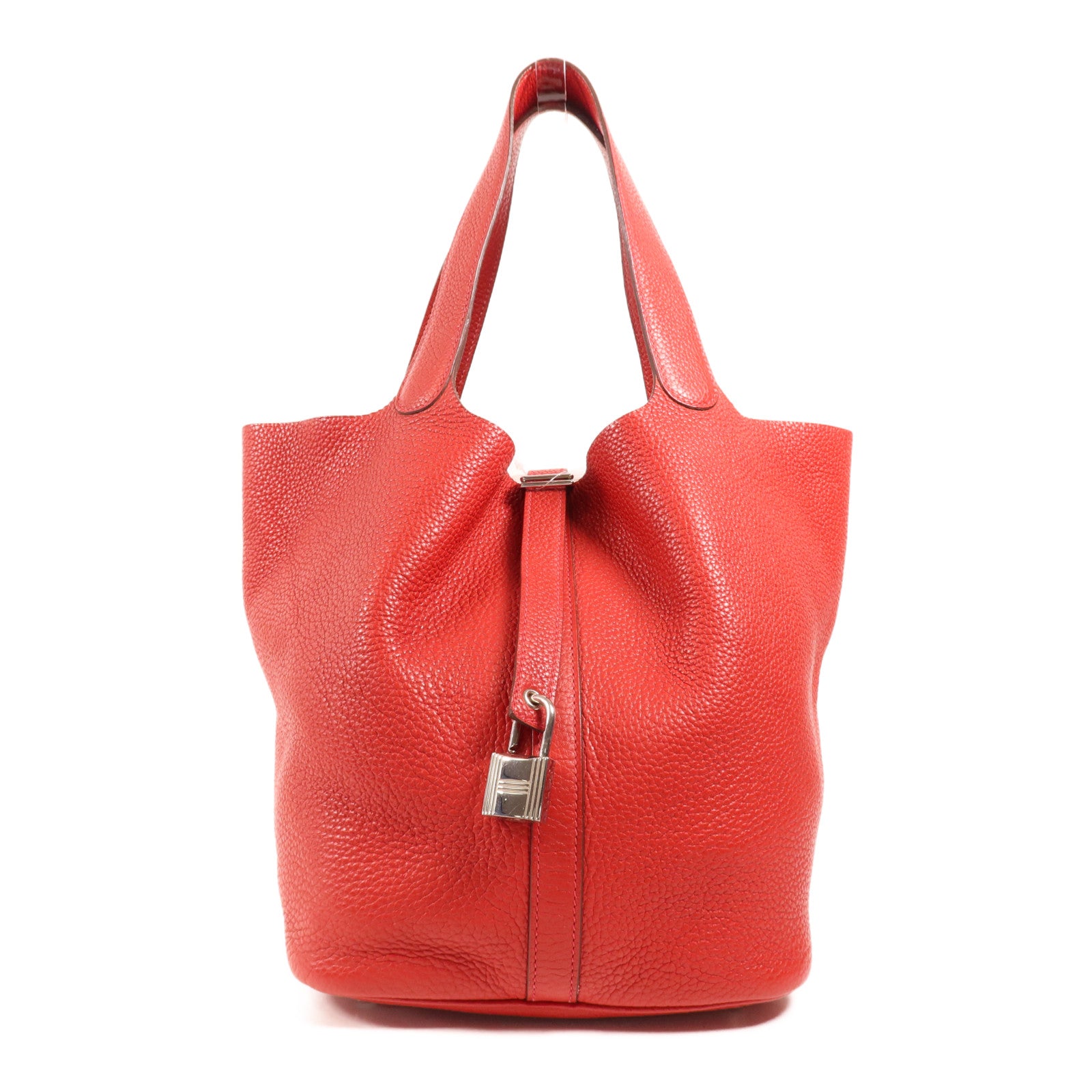 HERMES Clemence皮革Picotin GM銀扣手挽袋Rouge Casaque