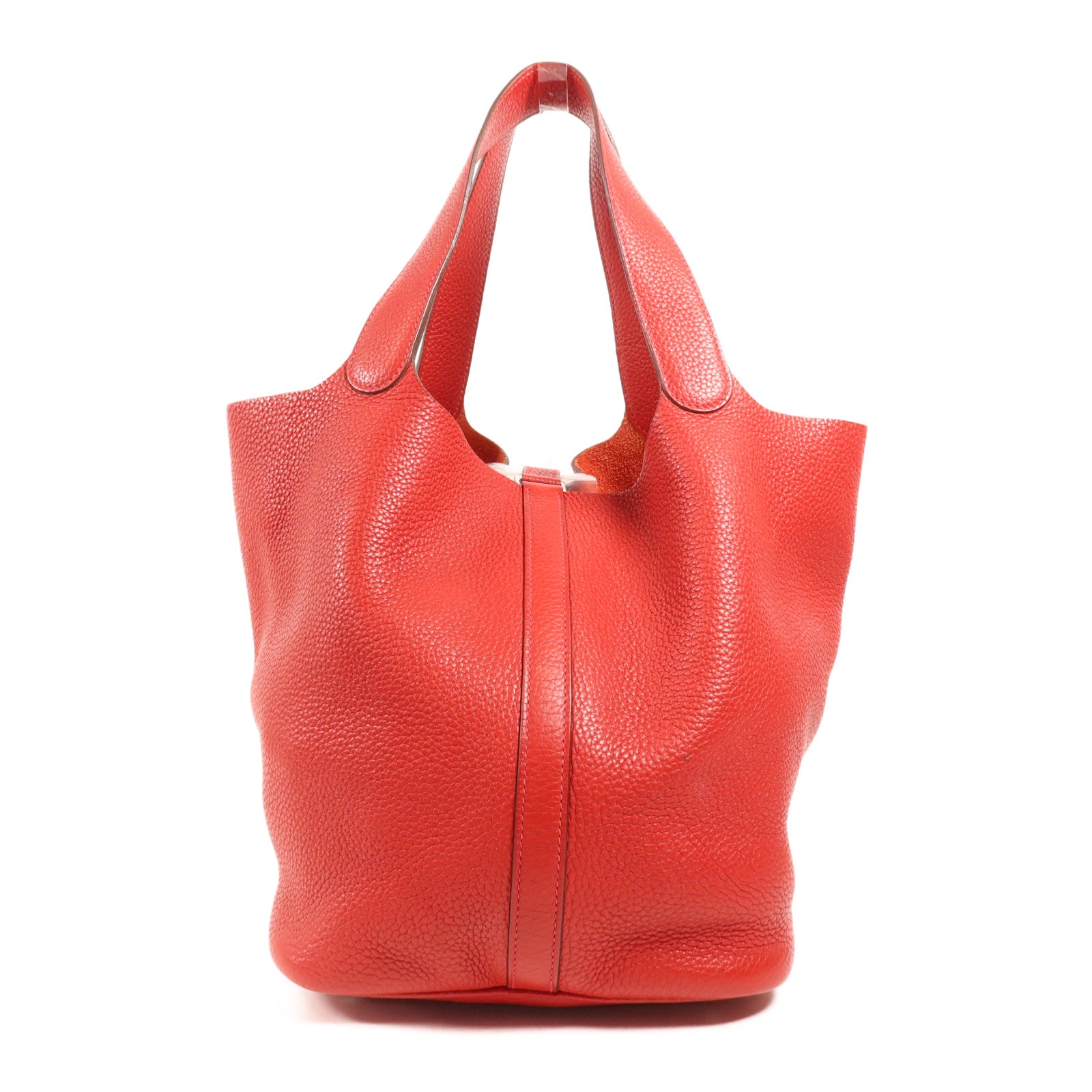 HERMES Clemence皮革Picotin GM銀扣手挽袋Rouge Casaque