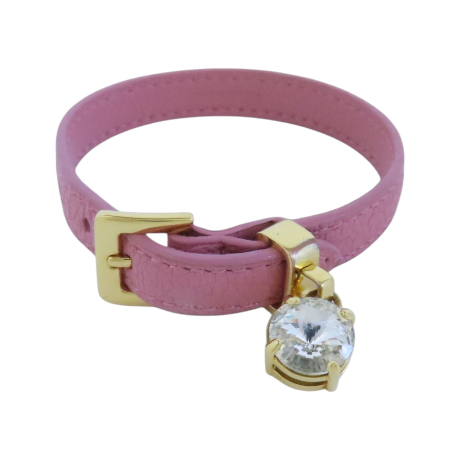 Miu Miu GHW Bracelet Leather Belt Metal Rhinestone Pink