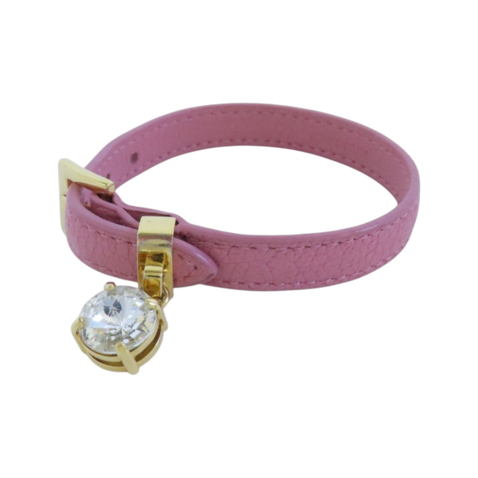 Miu Miu GHW Bracelet Leather Belt Metal Rhinestone Pink