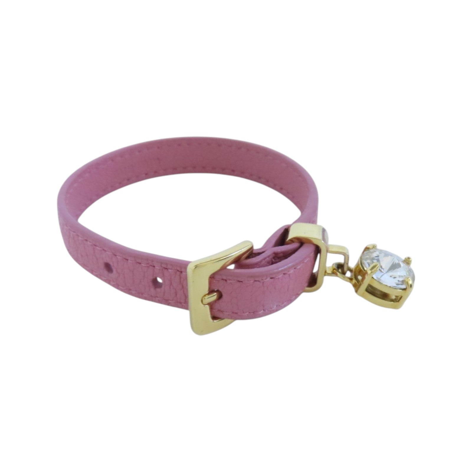 Miu Miu GHW Bracelet Leather Belt Metal Rhinestone Pink