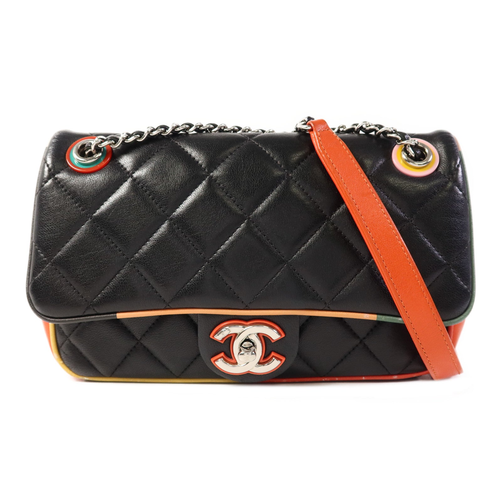 CHANEL 羊皮皮革Chain Shoulder銀扣鏈帶肩背袋