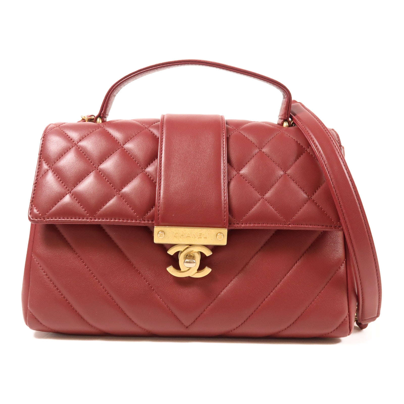 CHANEL 牛皮皮革2 Way Shoulder Bag金扣手挽肩背兩用袋