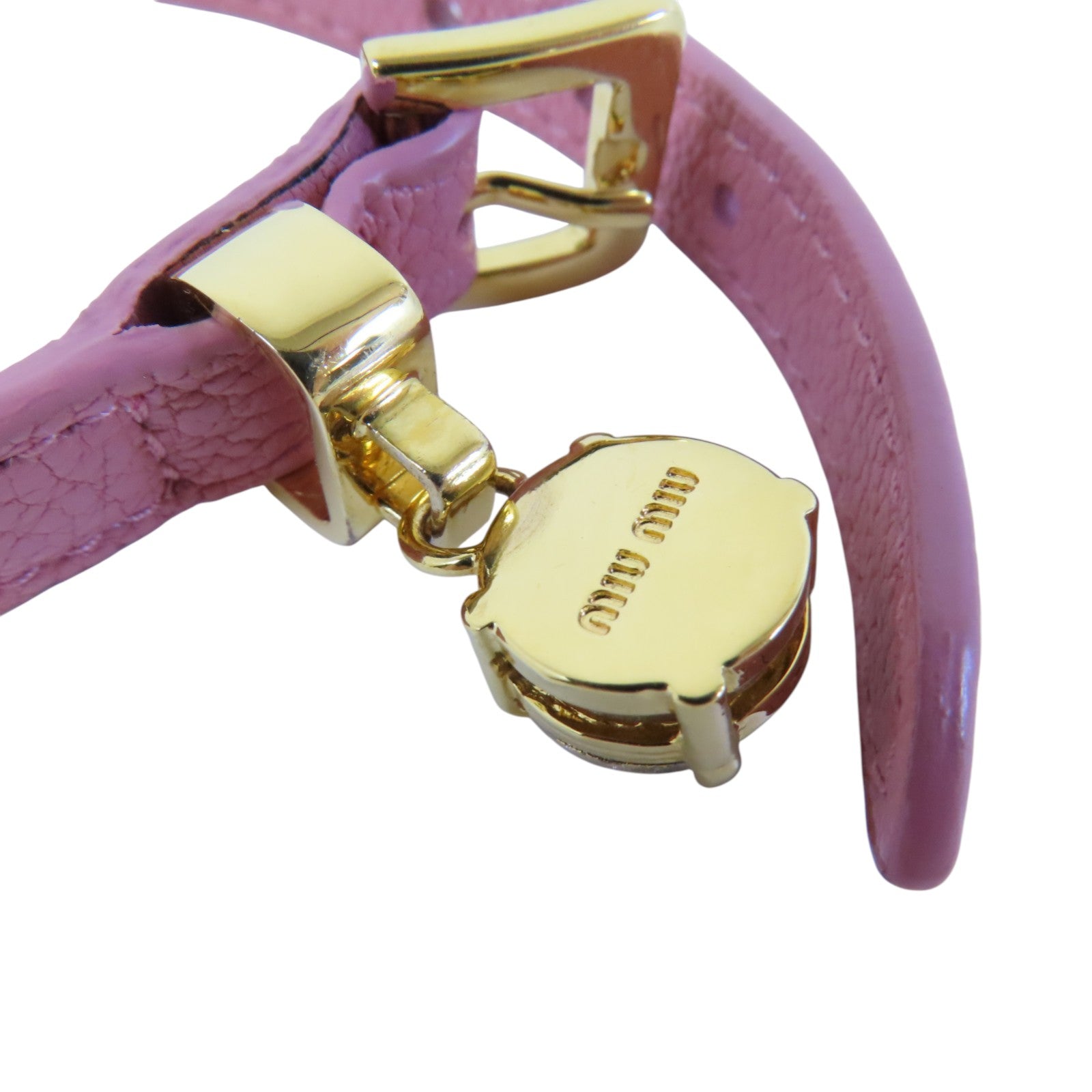 Miu Miu GHW Bracelet Leather Belt Metal Rhinestone Pink