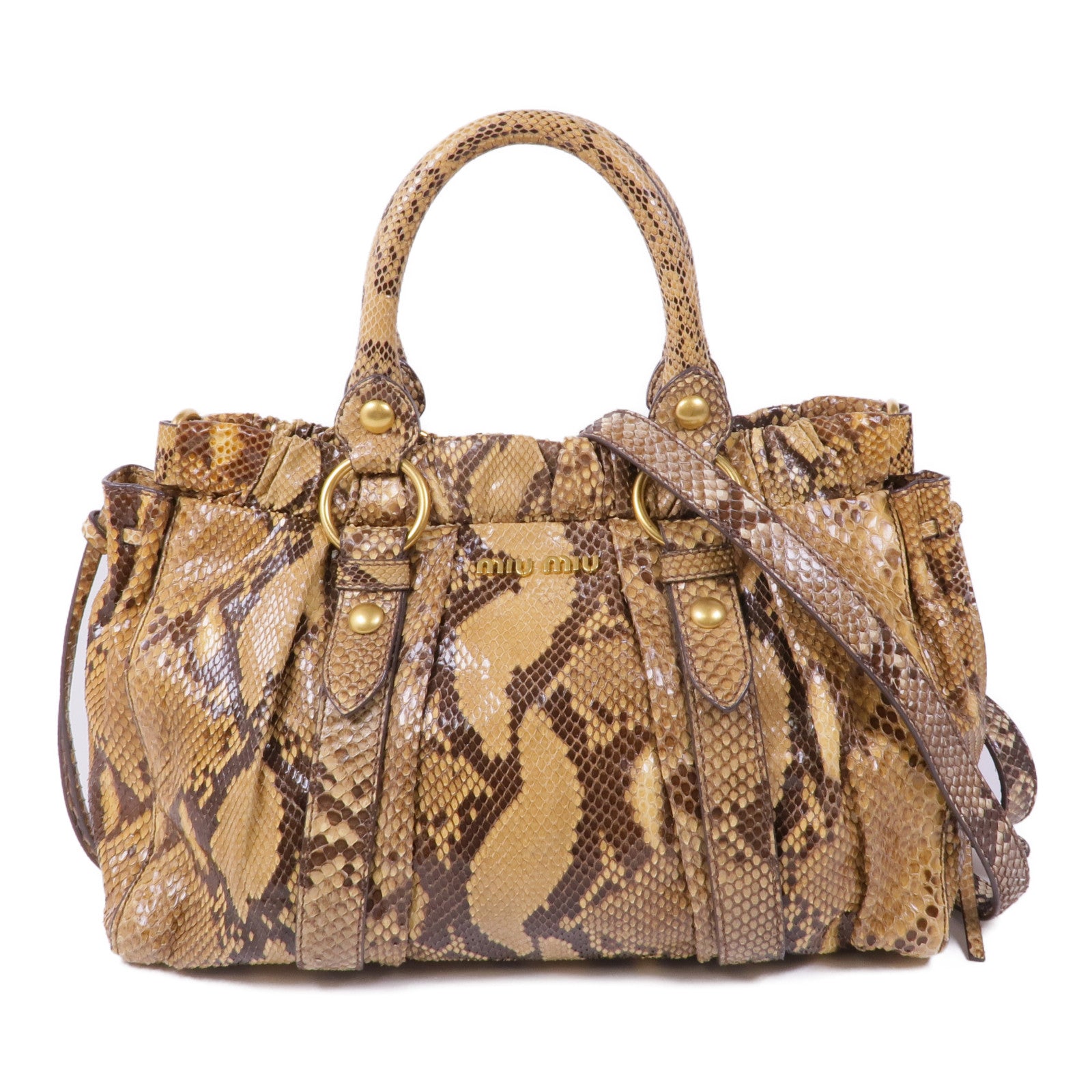 Miu Miu 蛇皮皮革2 Way Shoulder金扣手挽肩背兩用袋