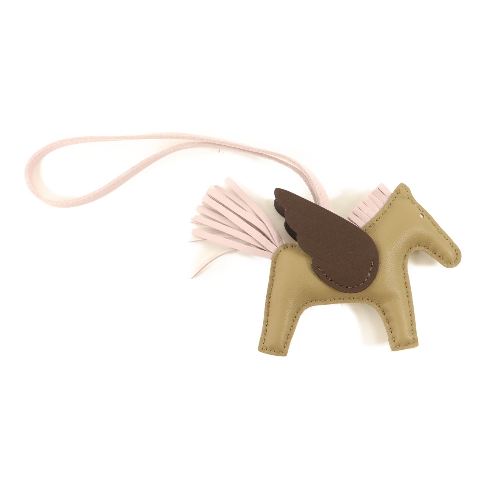 HERMES Milo皮革/Swift皮革Rodeo Pegase PM掛飾Moka/Mauve Pale/Beige Marfa