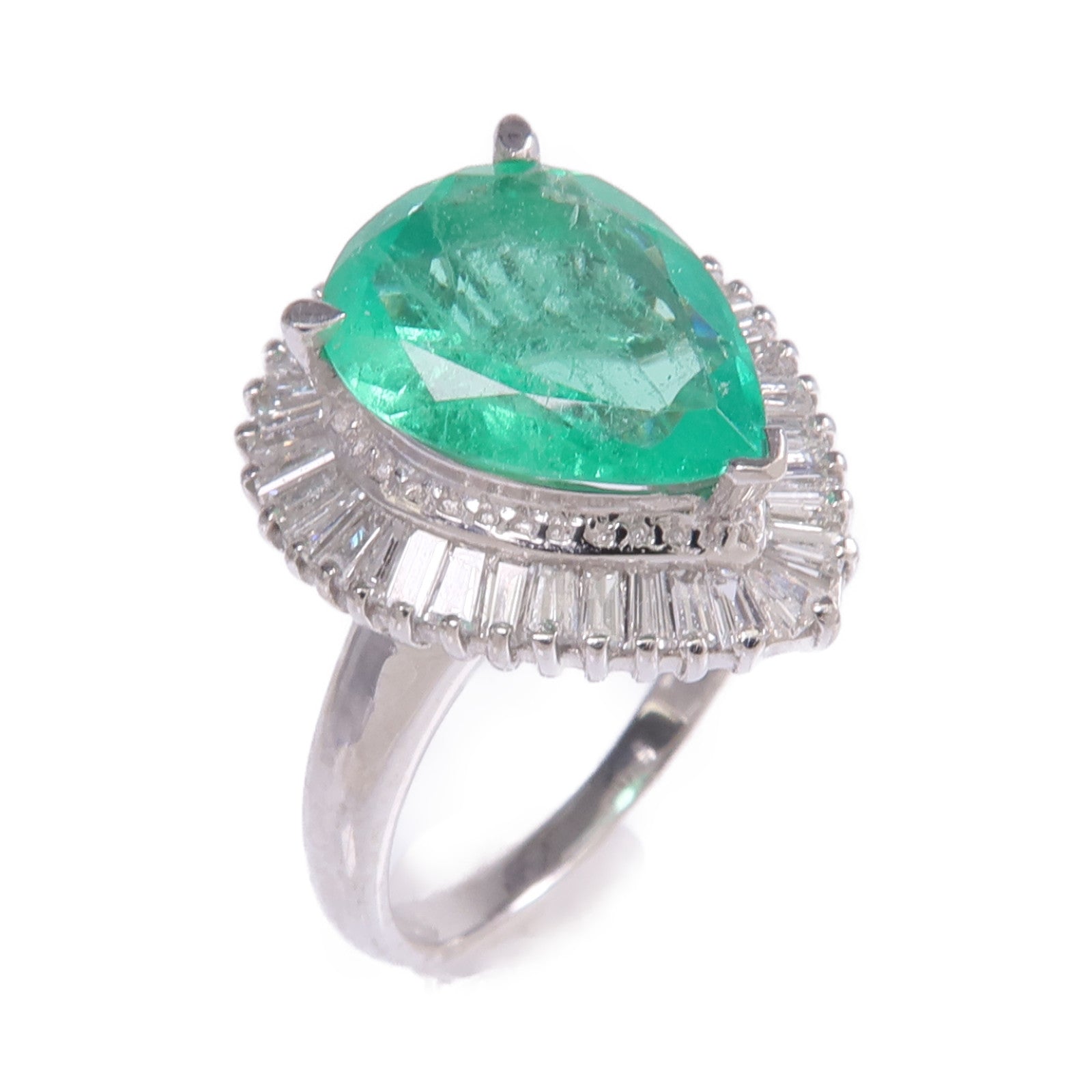 JEWELRY 【激減優惠】PT900鉑金Emerald Diamond Ring綠寶石/鑽石戒指US#6
