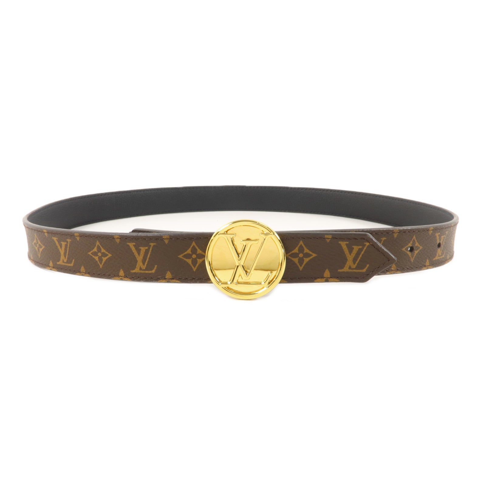 LOUIS VUITTON Monogram Circle Gold Reversible Belt 80cm皮帶