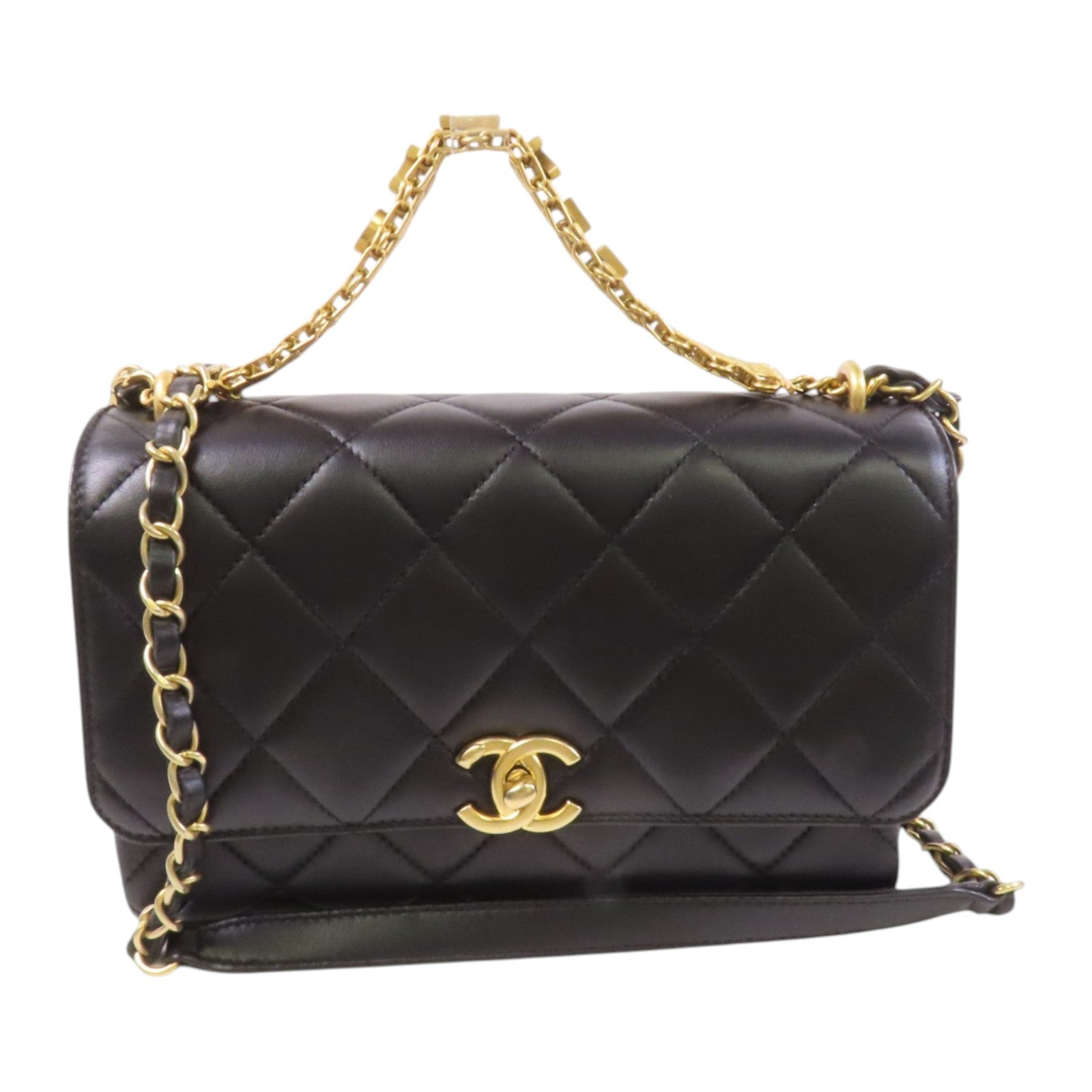 CHANEL 羊皮皮革Small Flap Bag金扣鏈帶手挽肩背兩用袋