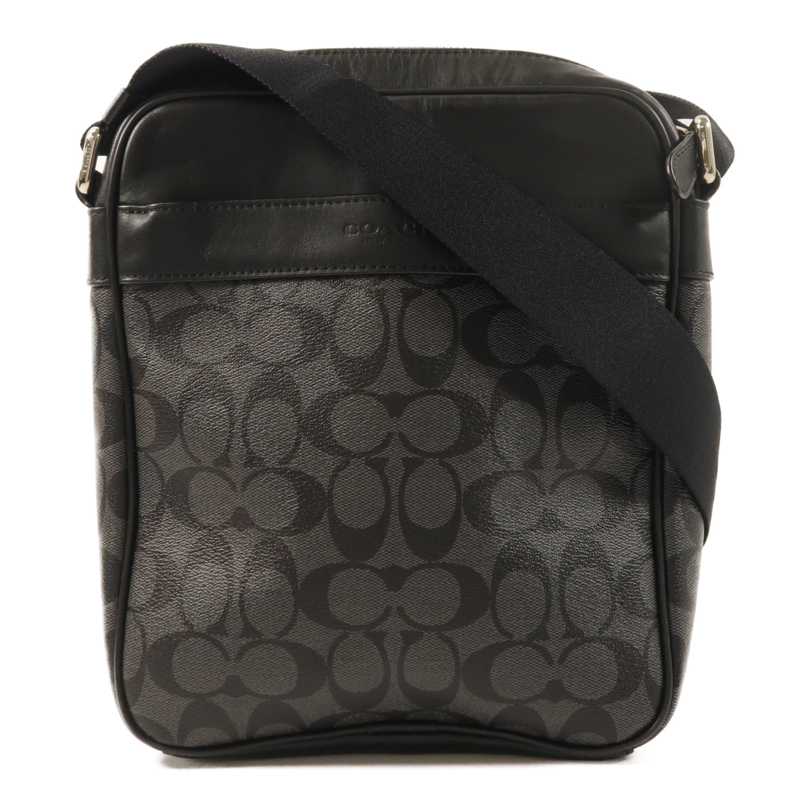 COACH 塗層帆布Charles Fight Bag銀扣肩背袋