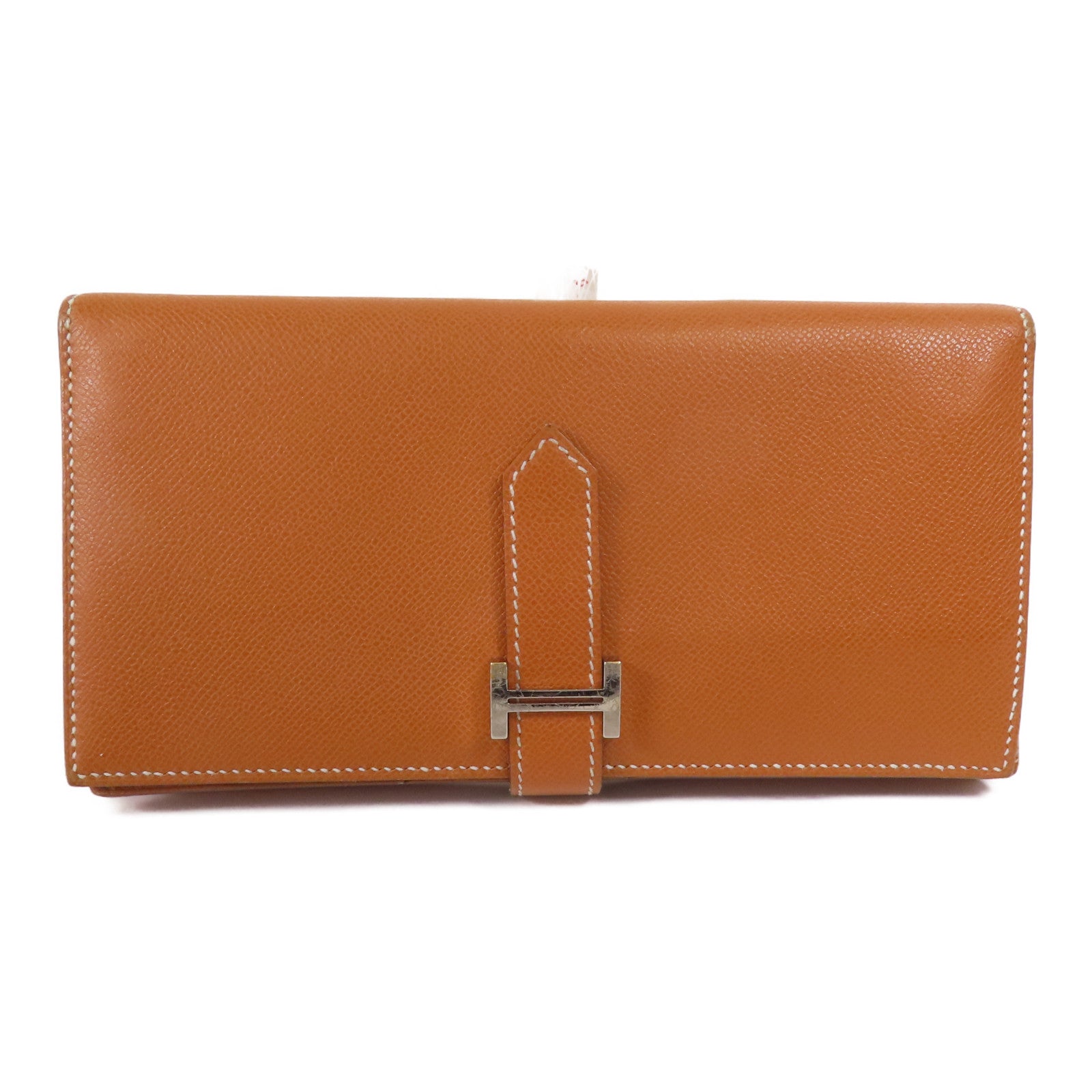 HERMES Madame皮革Bearn Long Wallet銀扣長錢包Gold