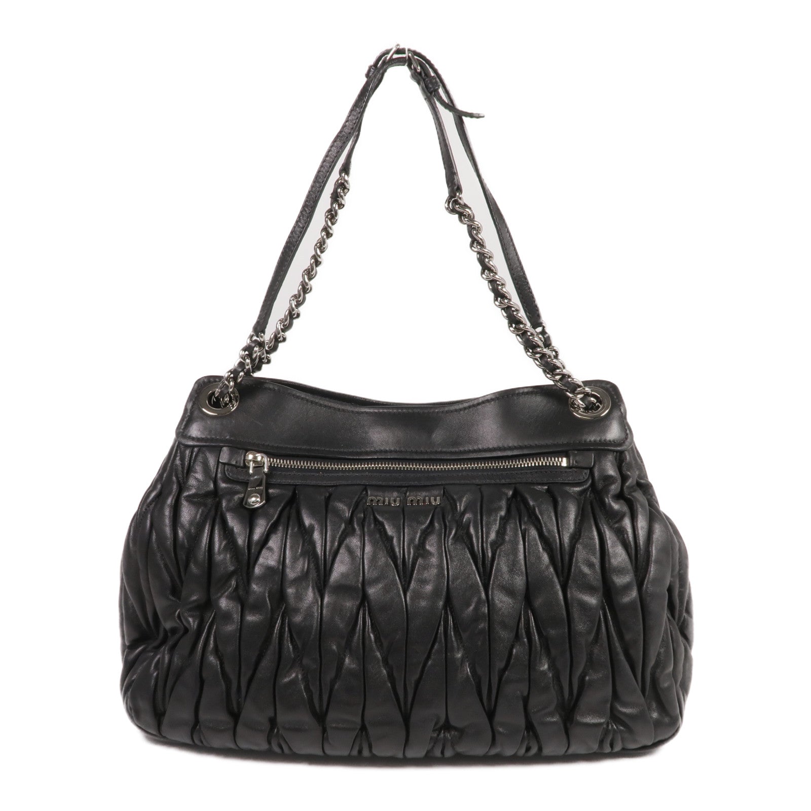 Miu Miu 羊皮皮革Chain Shoulder銀扣鏈帶肩背袋