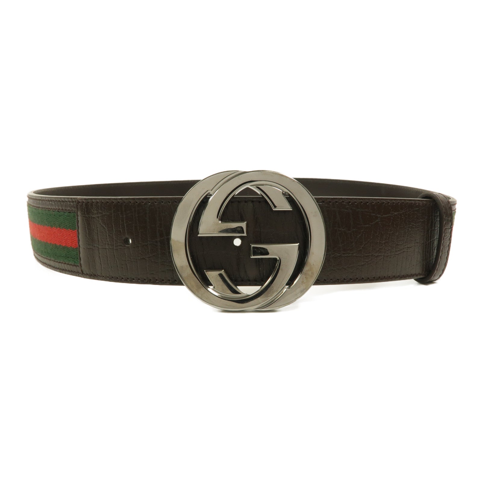 GUCCI 帆布/牛皮皮革Interlocking G Wed Belt 85cm皮帶